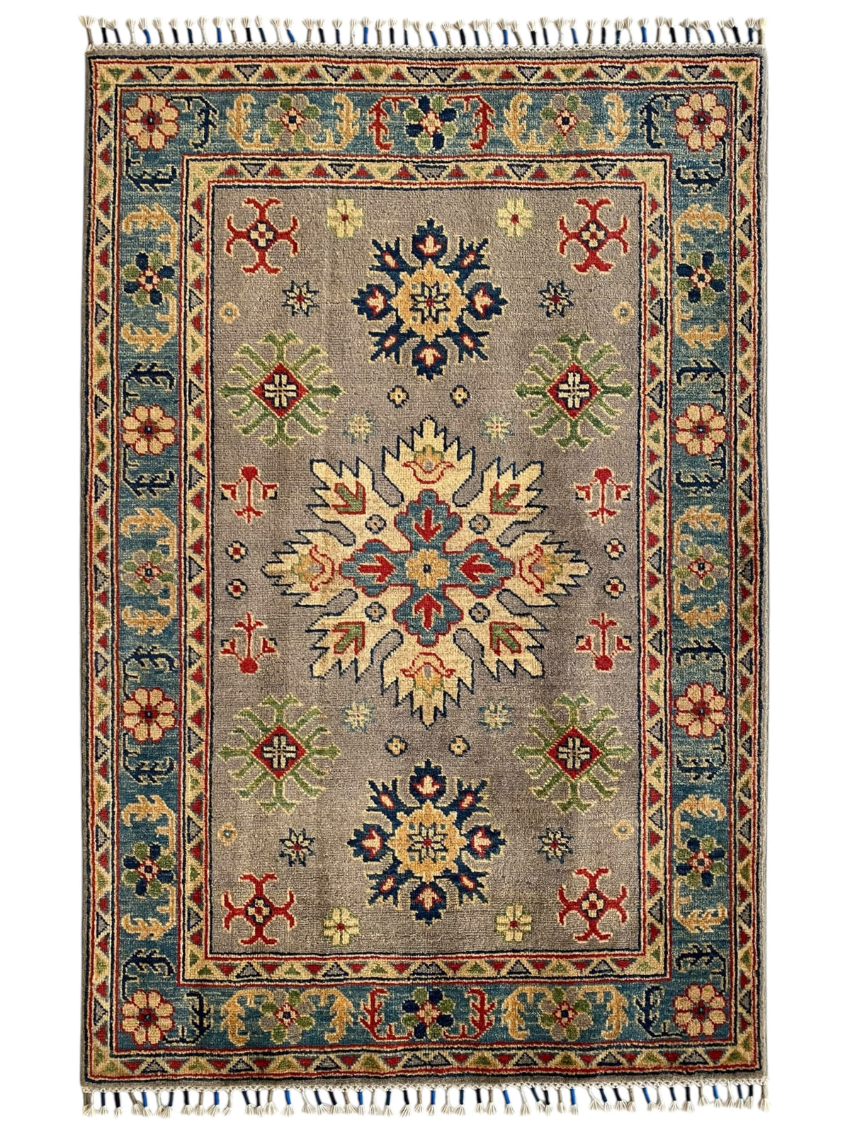 Afghani Rug 4x6 size range tribal Blue Brown laid flat