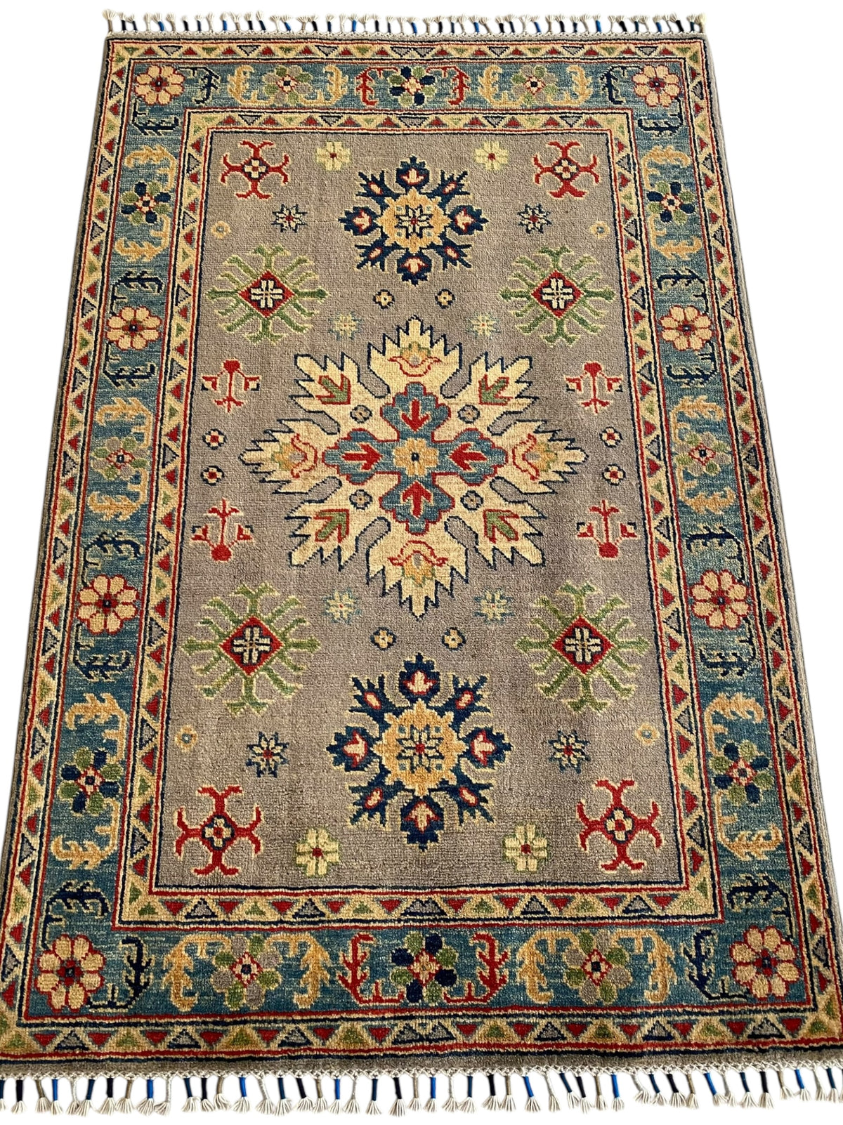 Afghani Rug 4x6 size range tribal Blue Brown laid flat