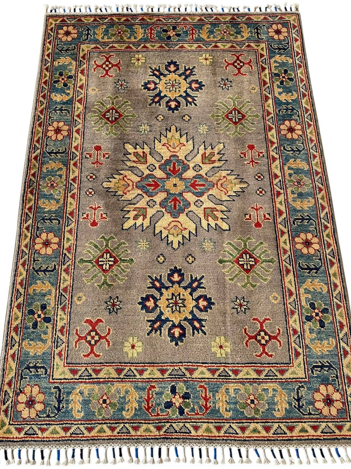 Afghani Rug 4x6 size range tribal Blue Brown laid flat