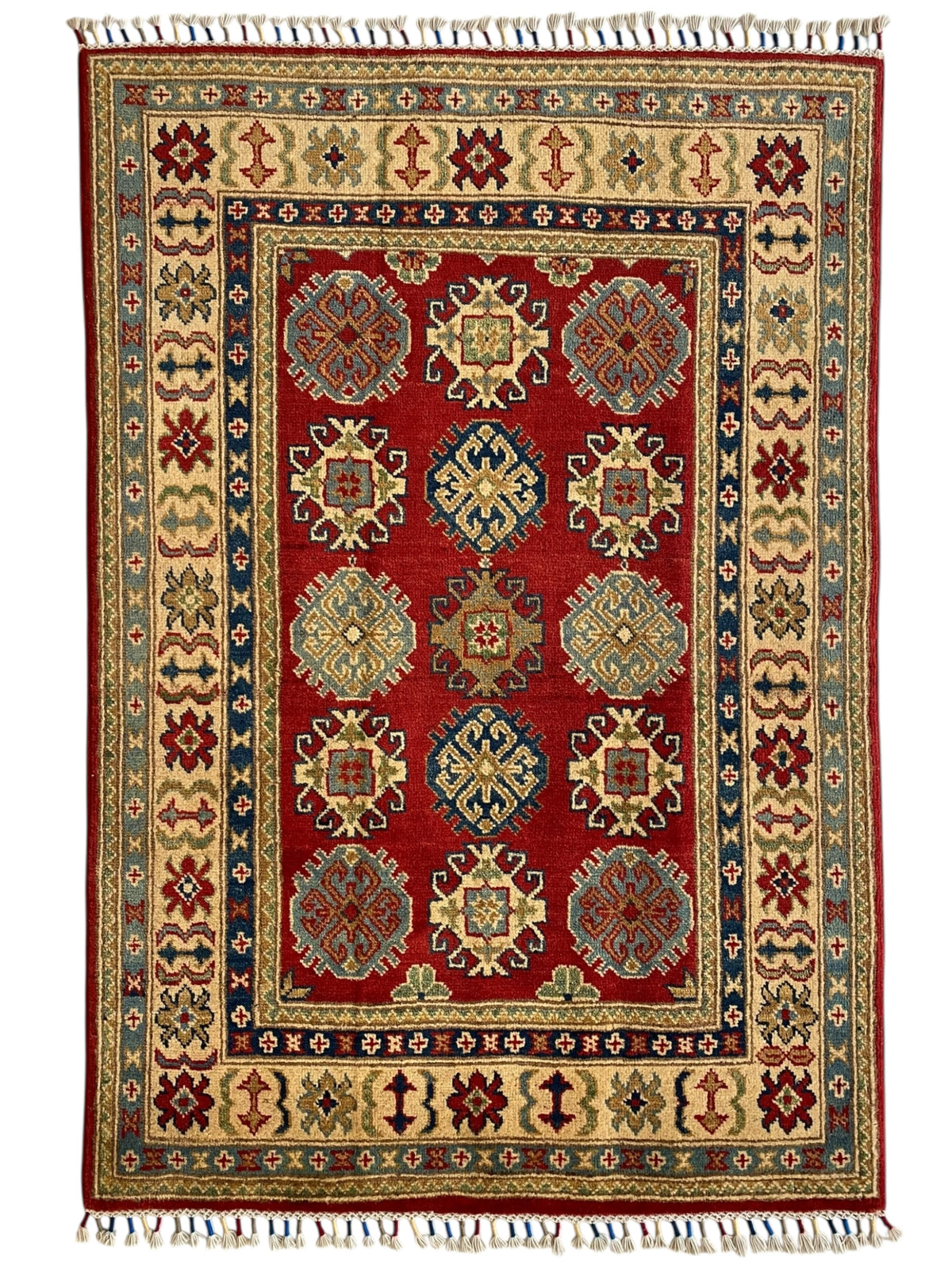 Afghani Rug 4x6 size range tribal Red Cream laid flat