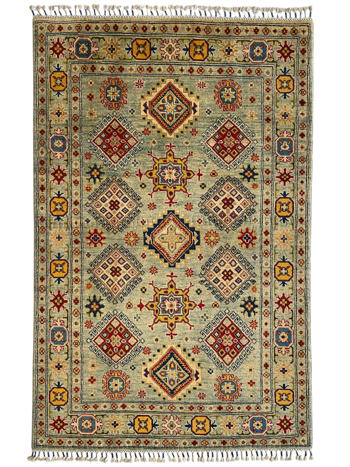 Afghani Rug 4x6 size range tribal Blue Green laid flat