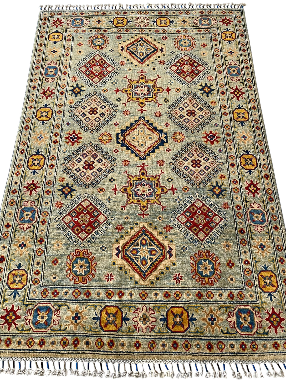 Afghani Rug 4x6 size range tribal Blue Green laid flat