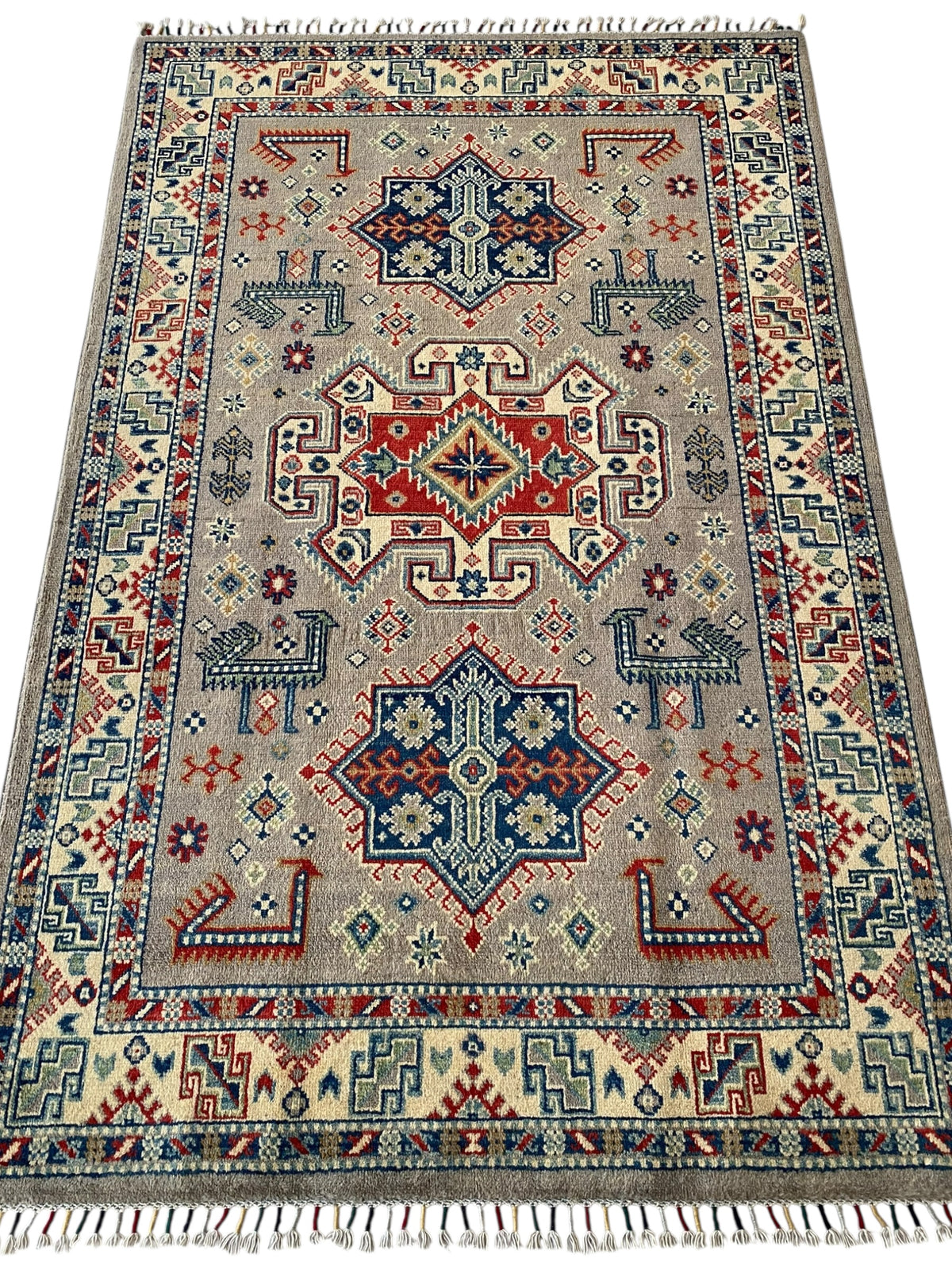Afghani Rug 4x10 size range tribal Cream laid flat