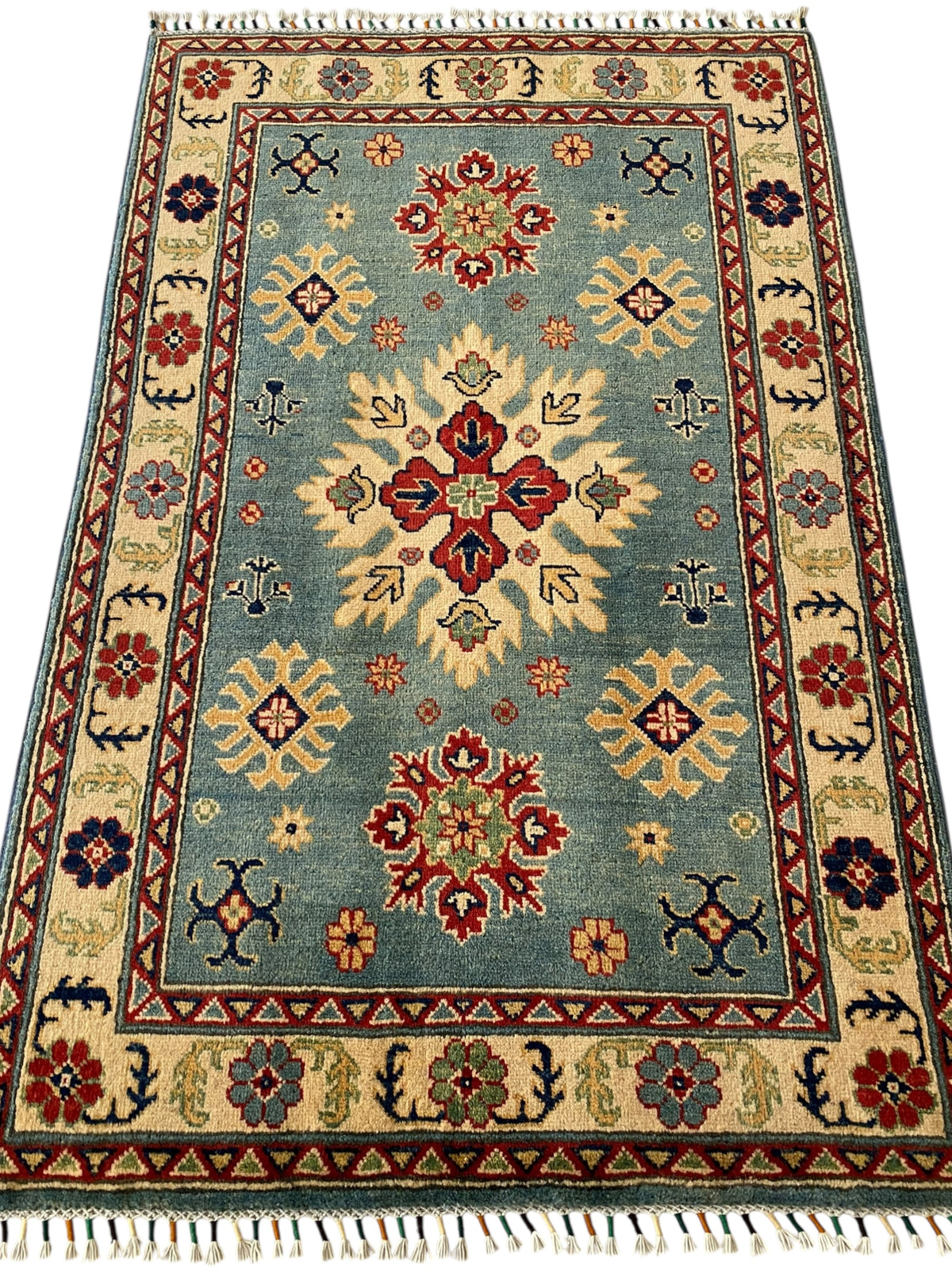 Afghani Rug 4x6 size range tribal Cream laid flat