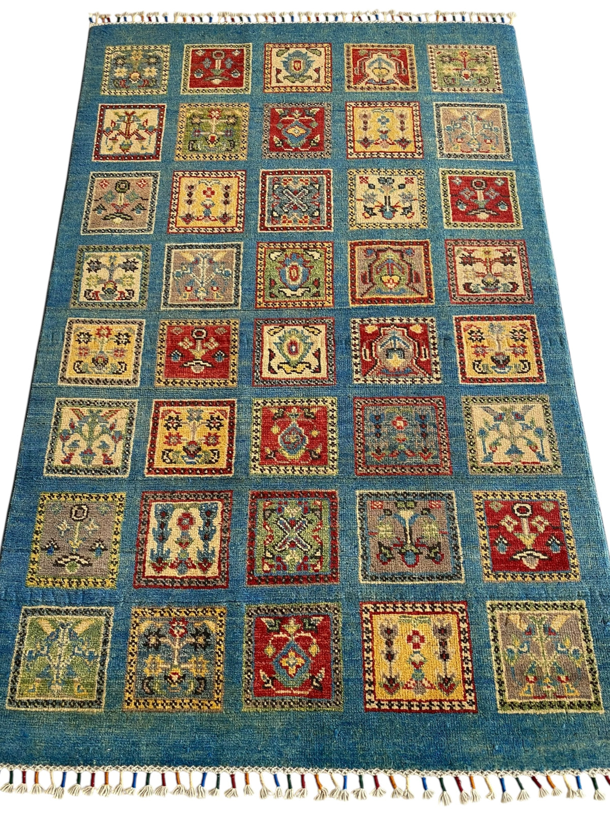 Afghani Rug 4x6 size range tribal Blue laid flat