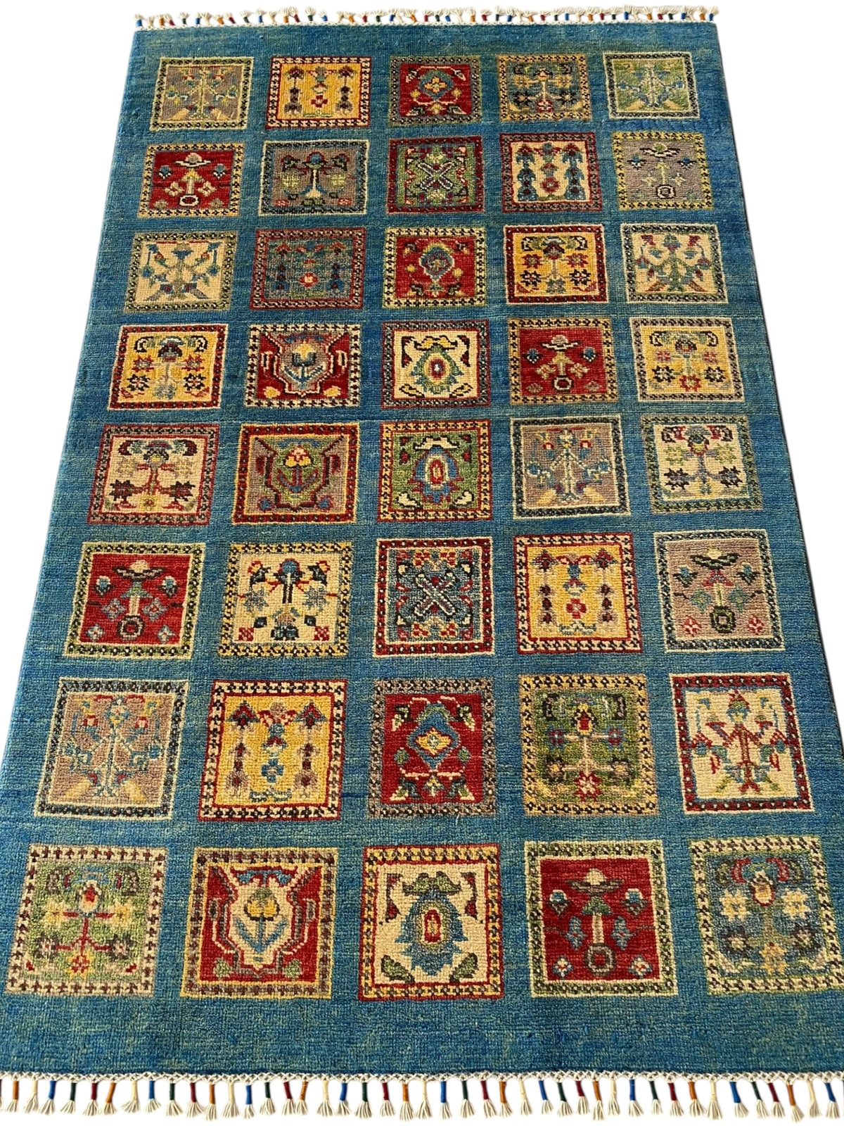 Afghani Rug 4x6 size range tribal Blue laid flat
