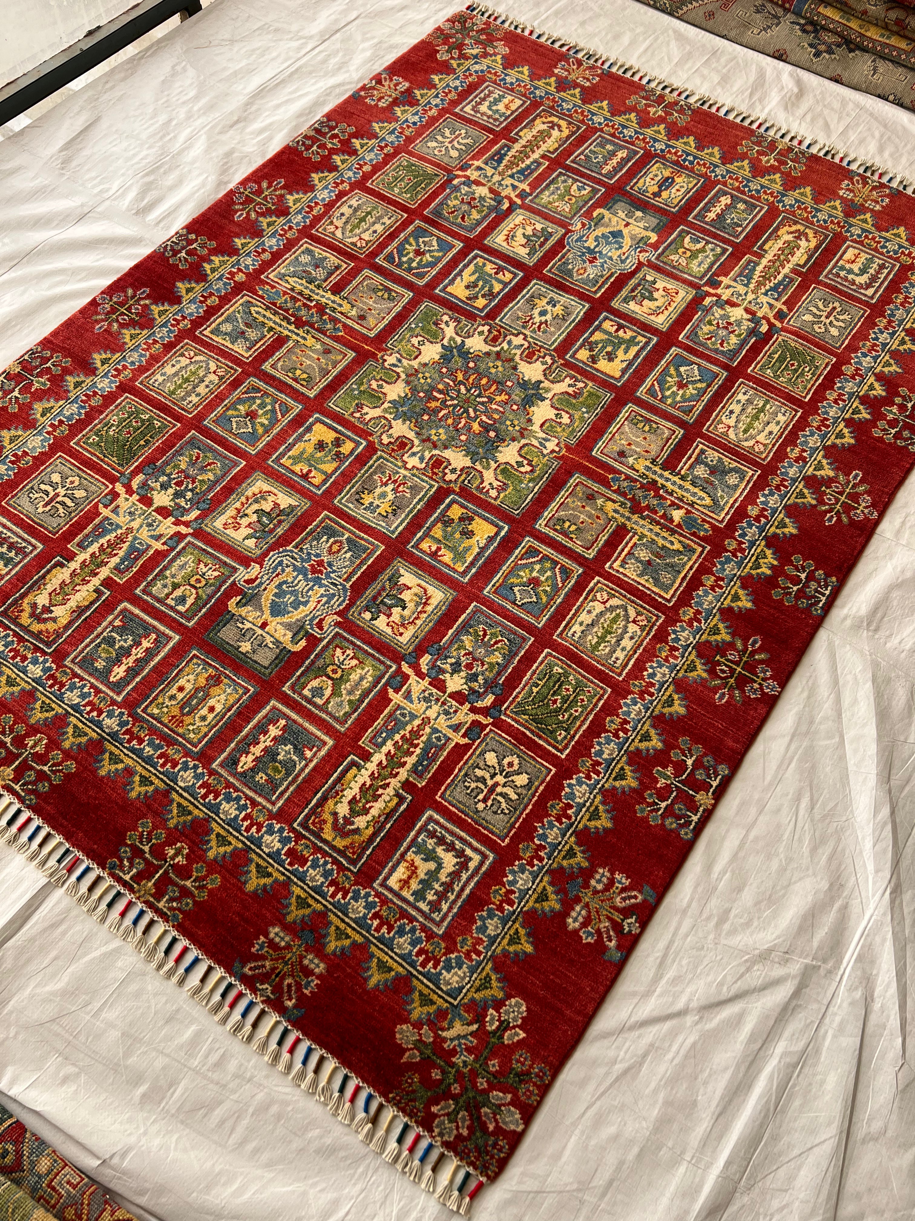 Afghani Rug 5x8 size range tribal Red laid flat