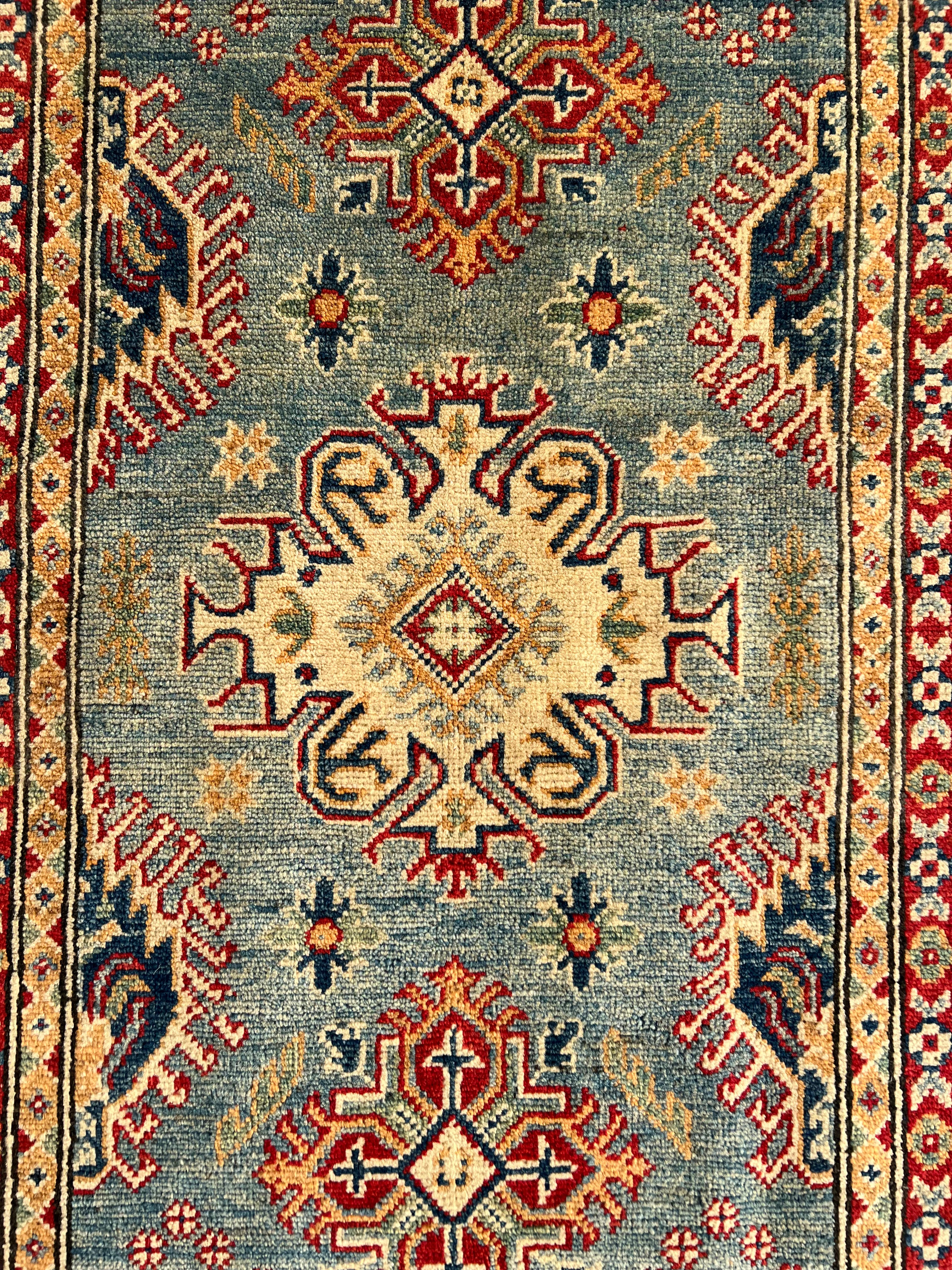 Afghani Rug 4x6 size range tribal Blue Beige laid flat
