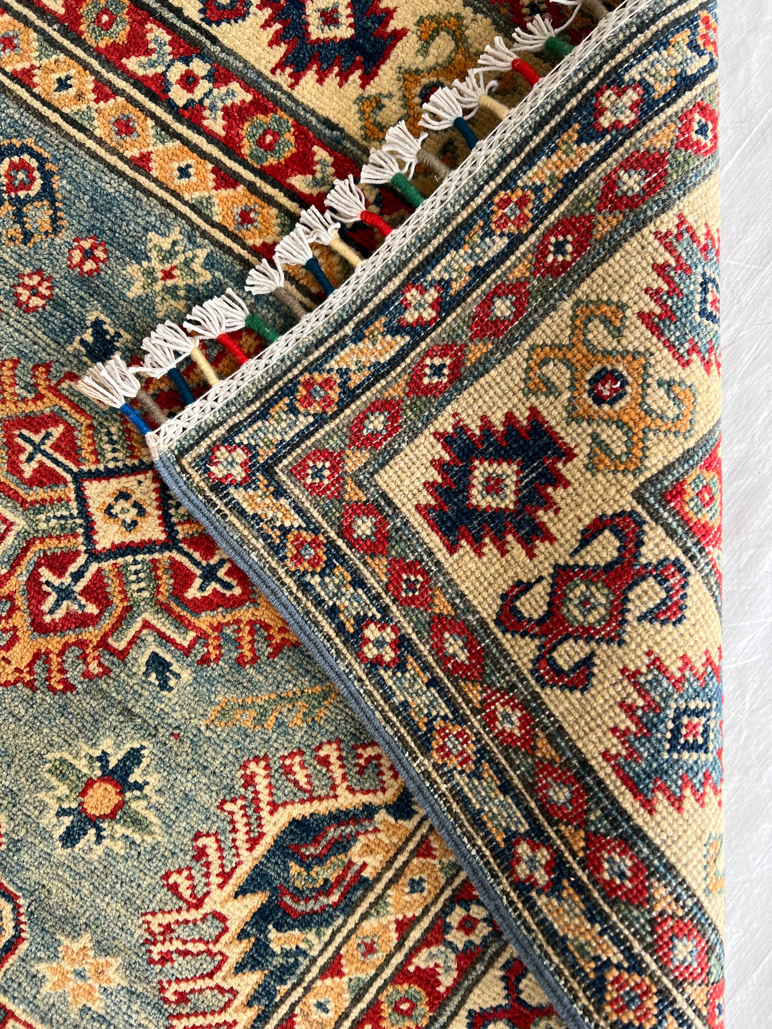 Afghani Rug 4x6 size range tribal Blue Beige laid flat