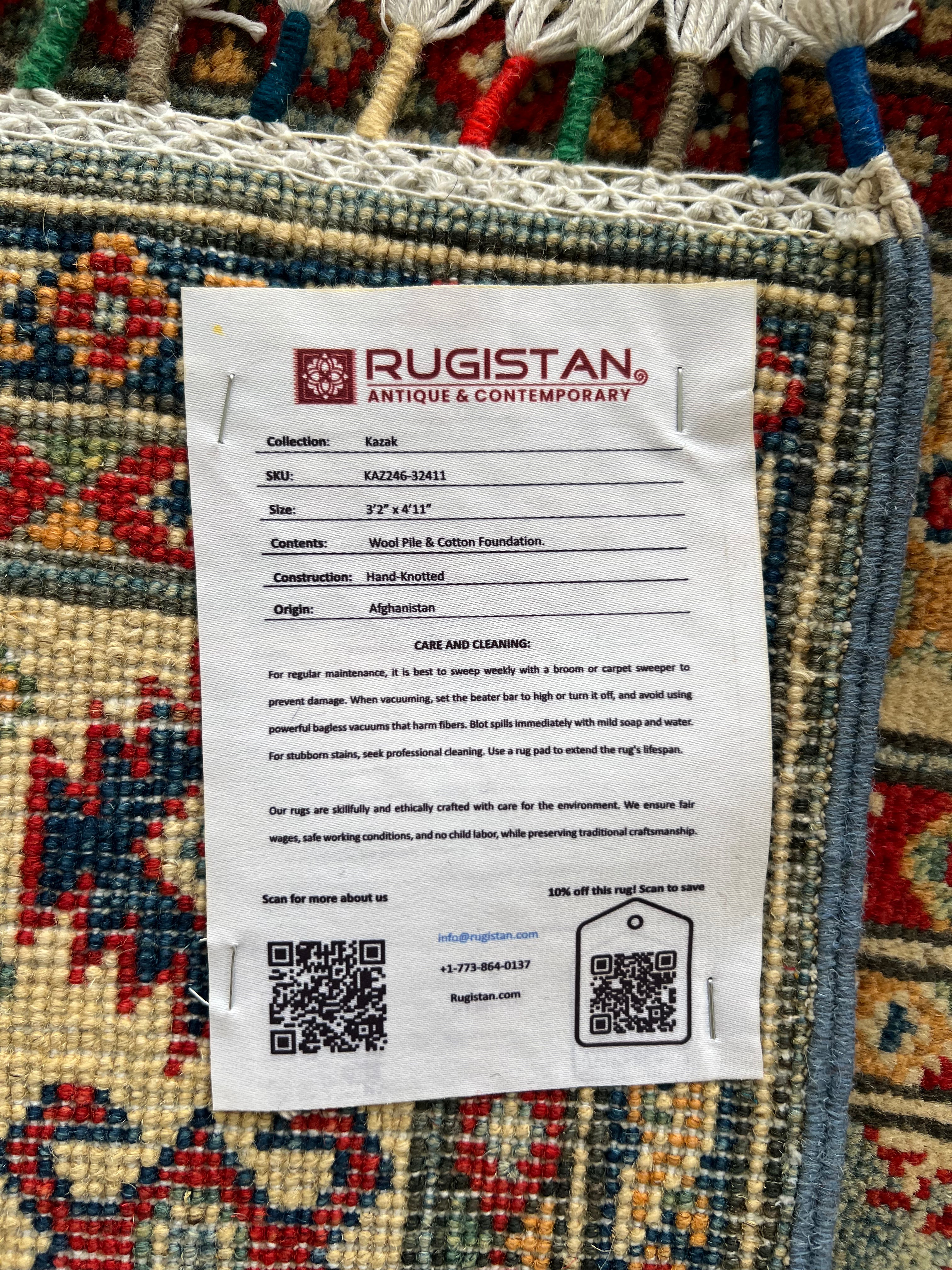 Afghani Rug 4x6 size range tribal Blue Beige laid flat
