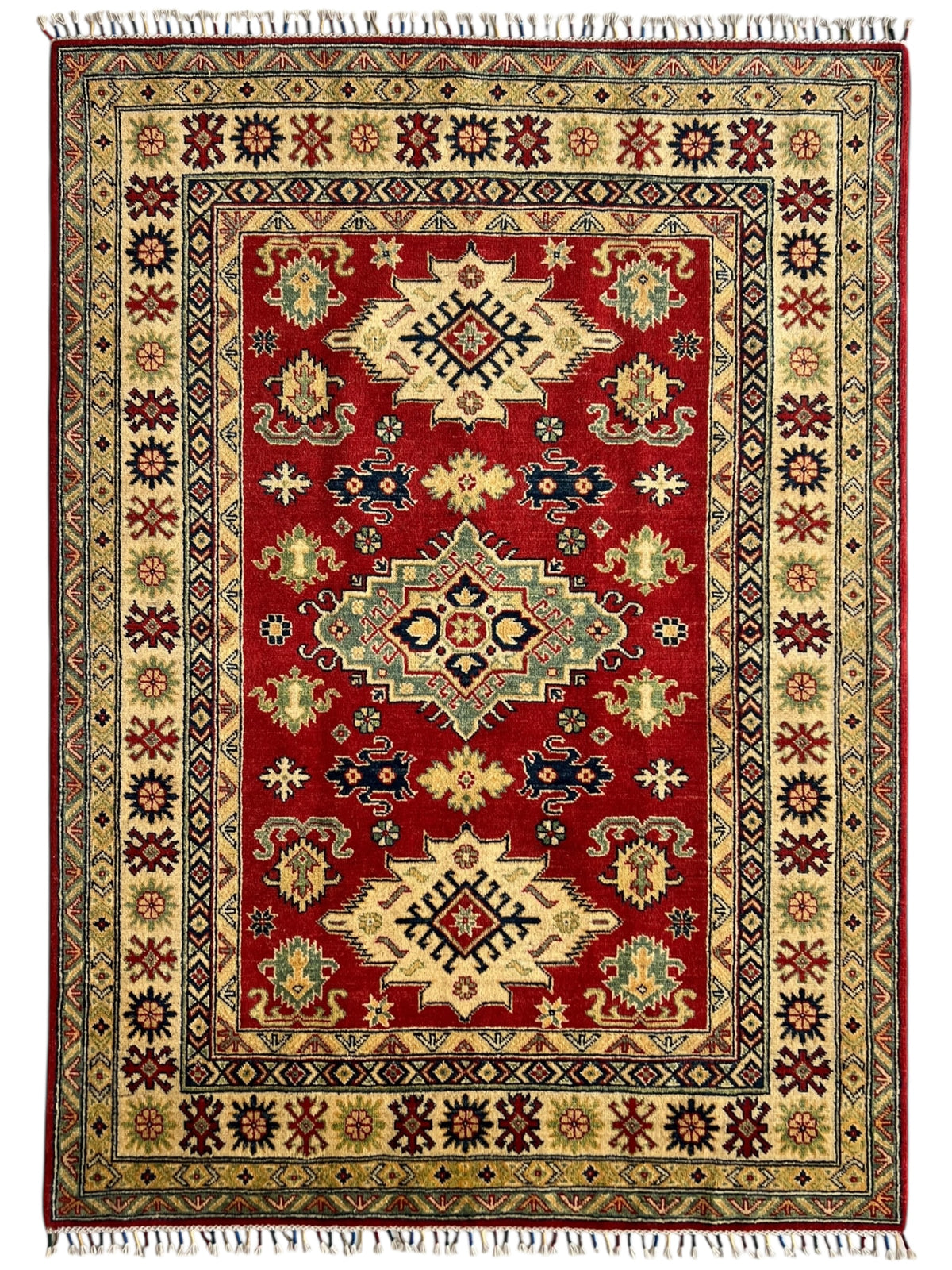 Afghani Rug 5x8 size range tribal Red Cream laid flat