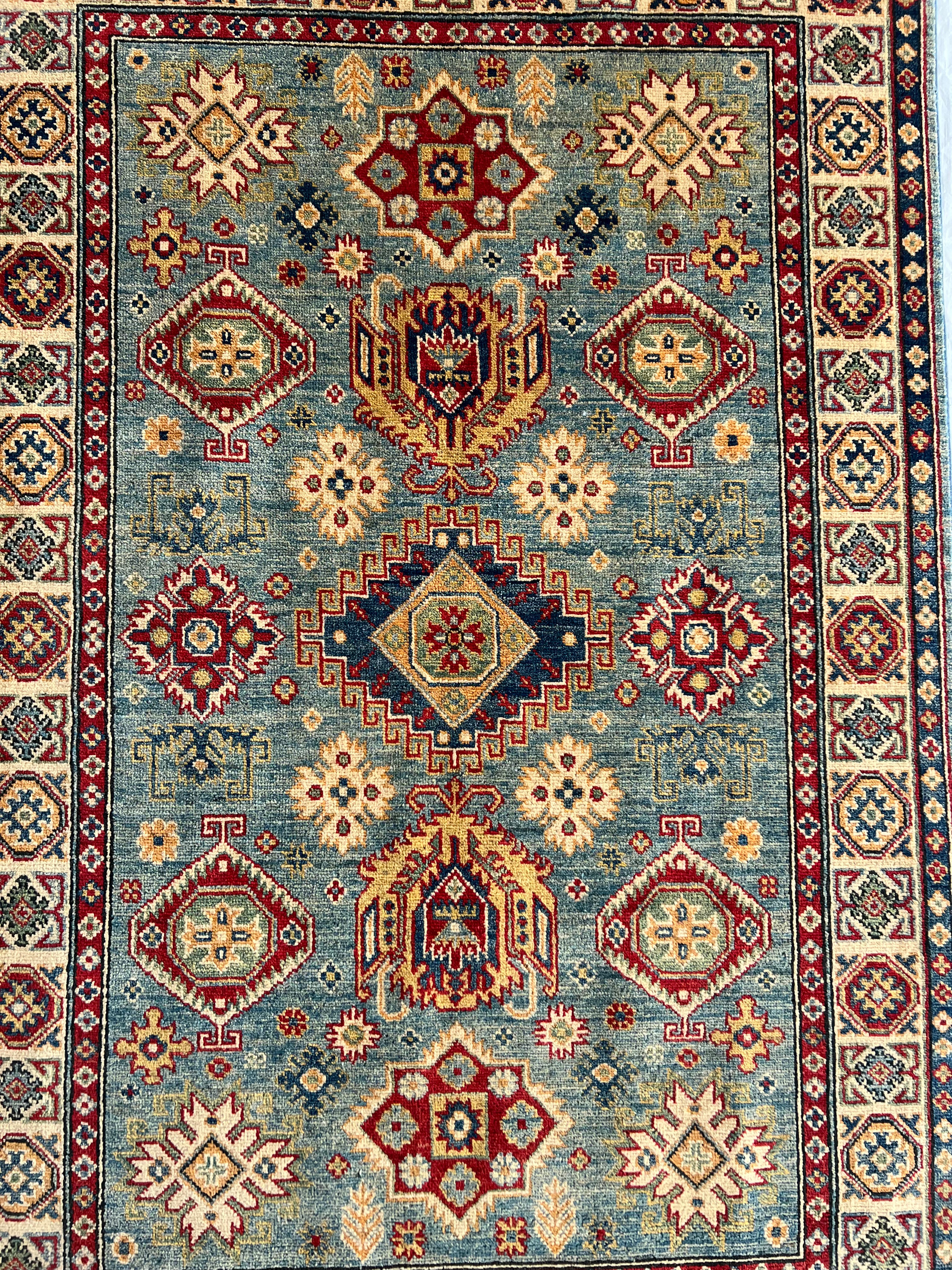 Afghani Rug 4x10 size range tribal Blue Beige laid flat