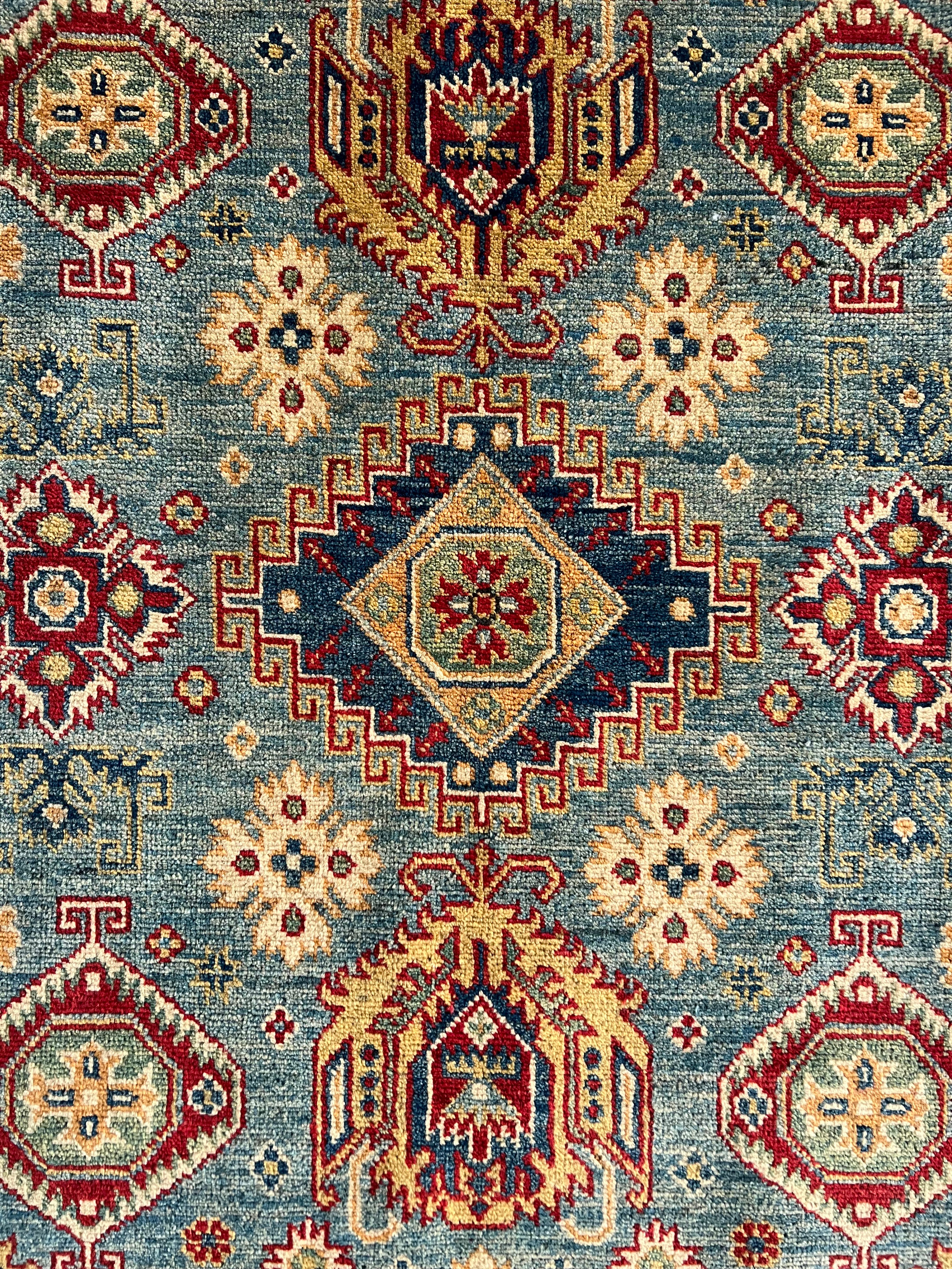 Afghani Rug 4x10 size range tribal Blue Beige laid flat