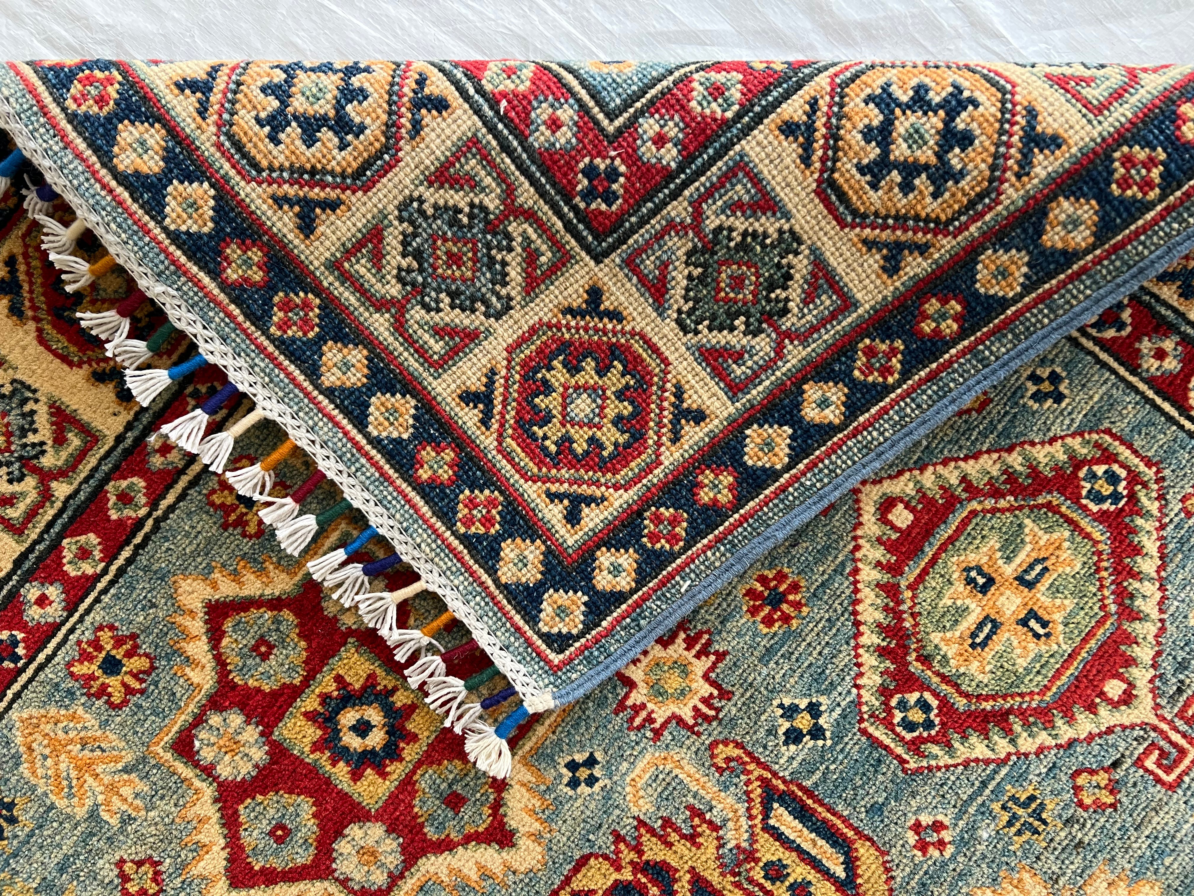 Afghani Rug 4x10 size range tribal Blue Beige laid flat