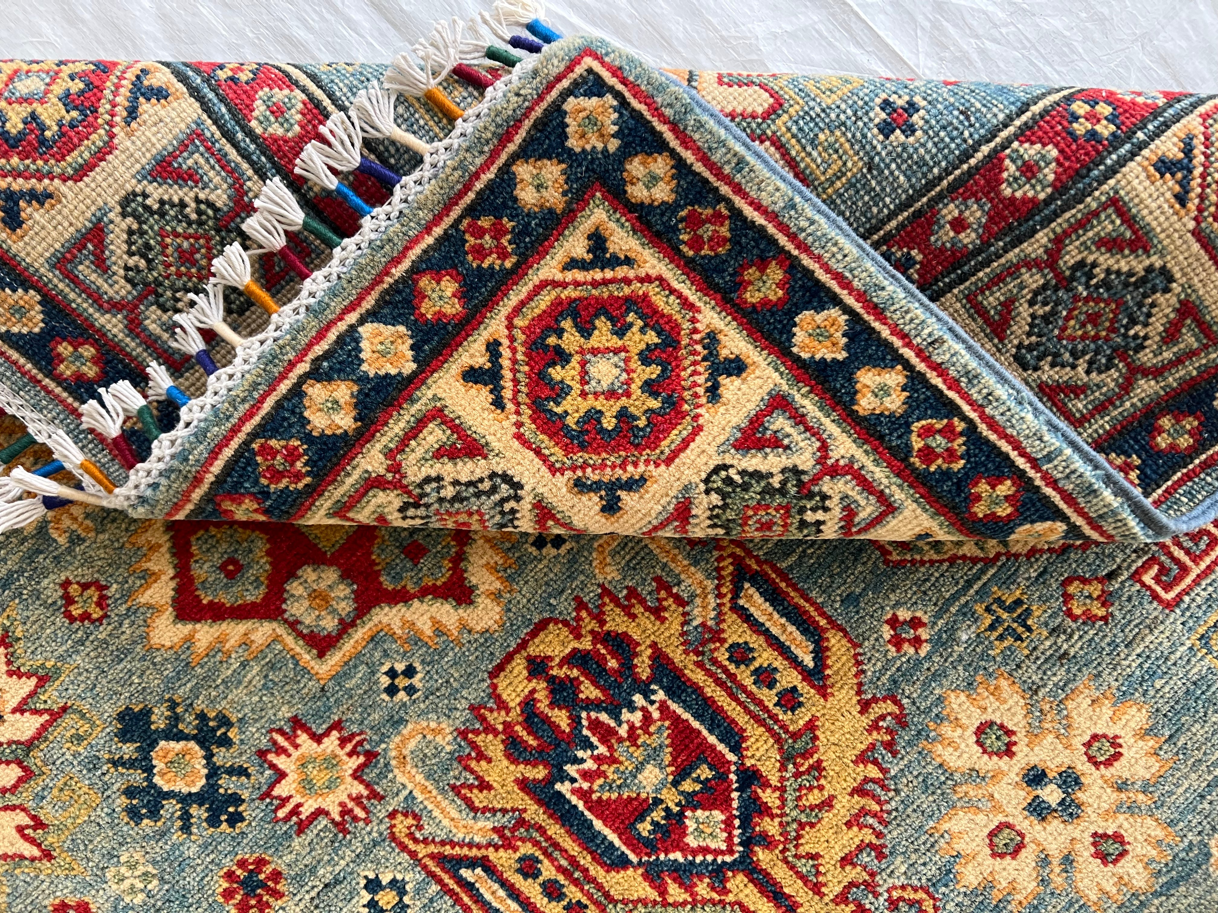 Afghani Rug 4x10 size range tribal Blue Beige laid flat