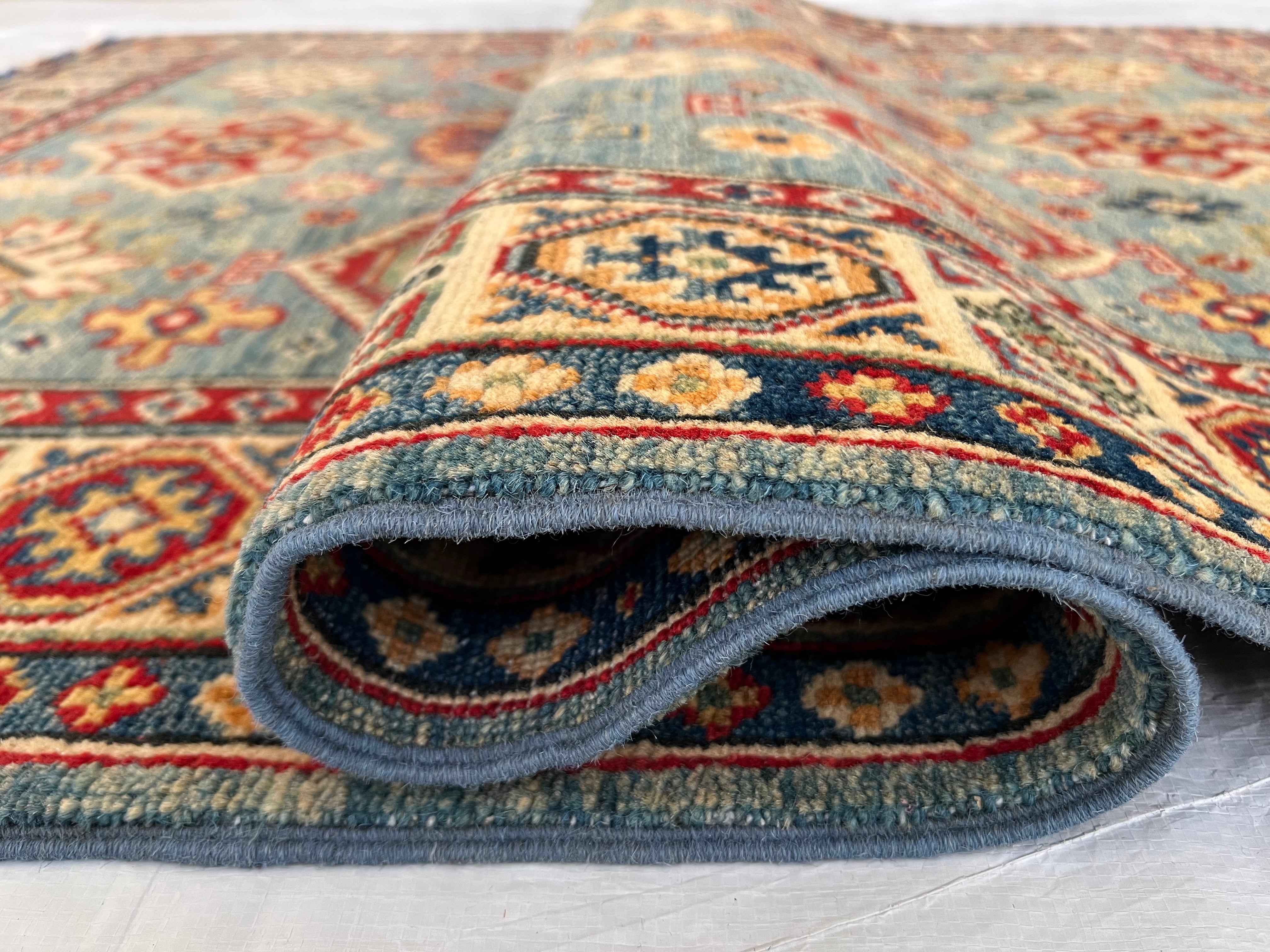 Afghani Rug 4x10 size range tribal Blue Beige laid flat