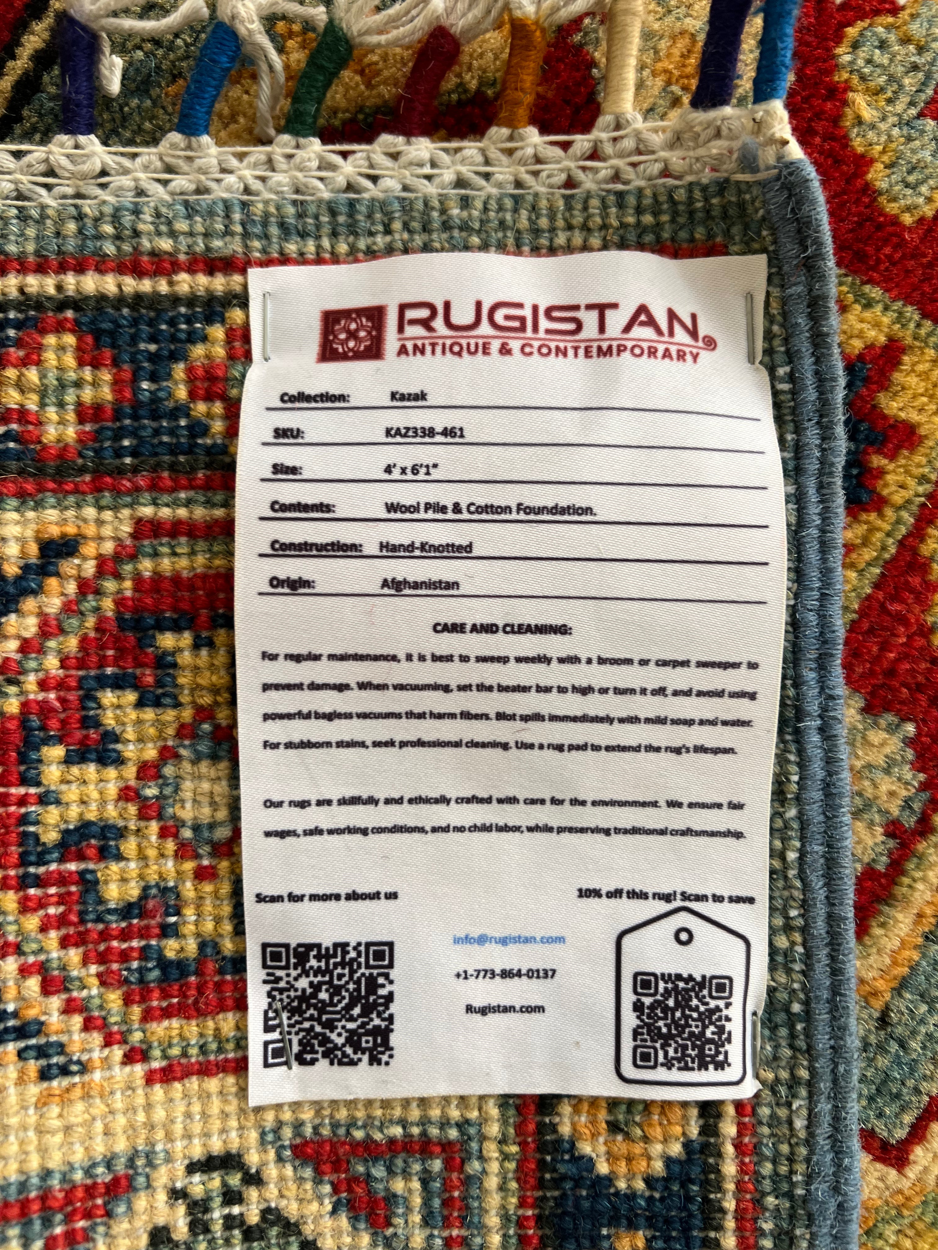 Afghani Rug 4x10 size range tribal Blue Beige laid flat