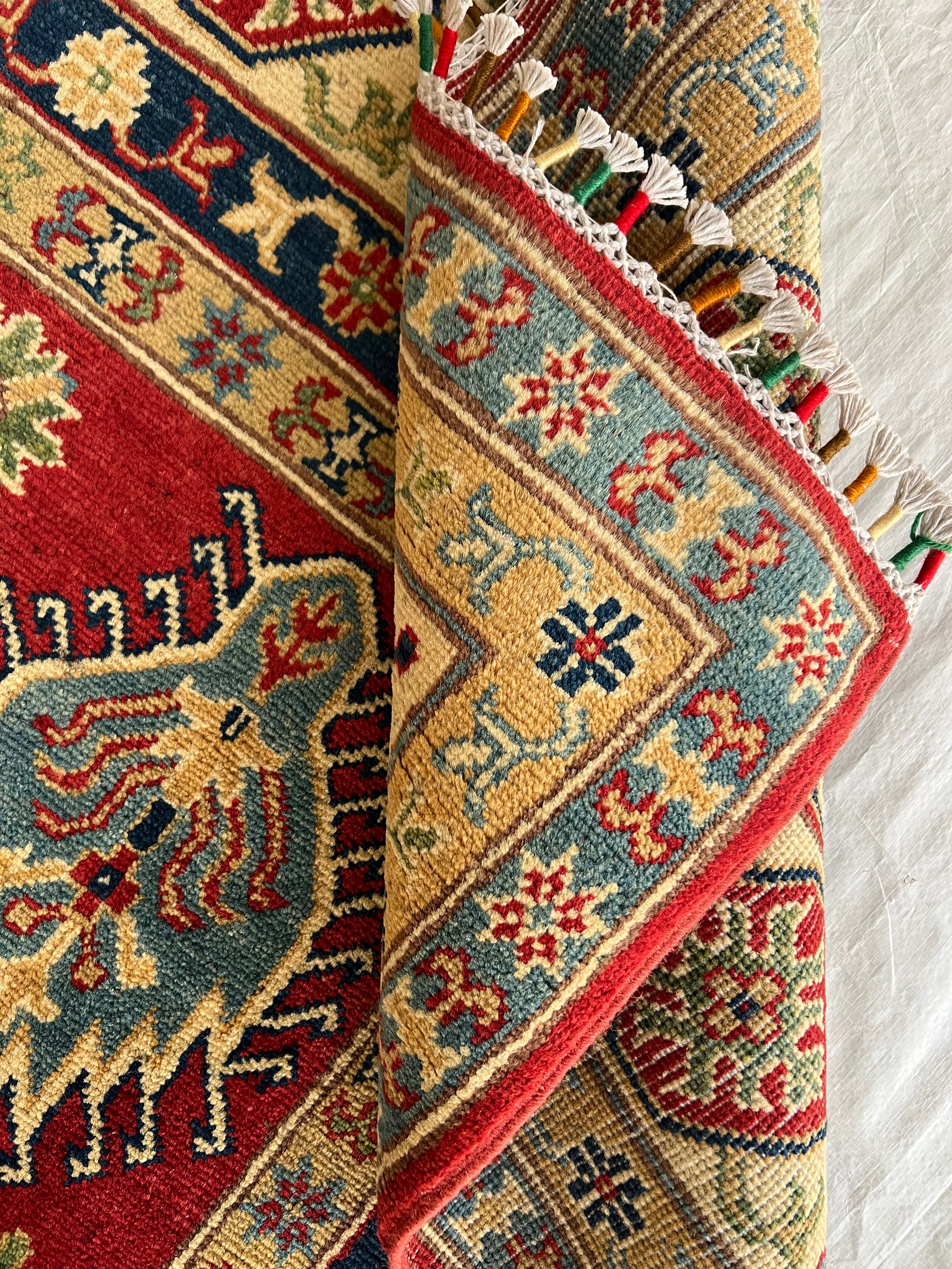 Afghani Rug 6x9 size range tribal Red Cream laid flat