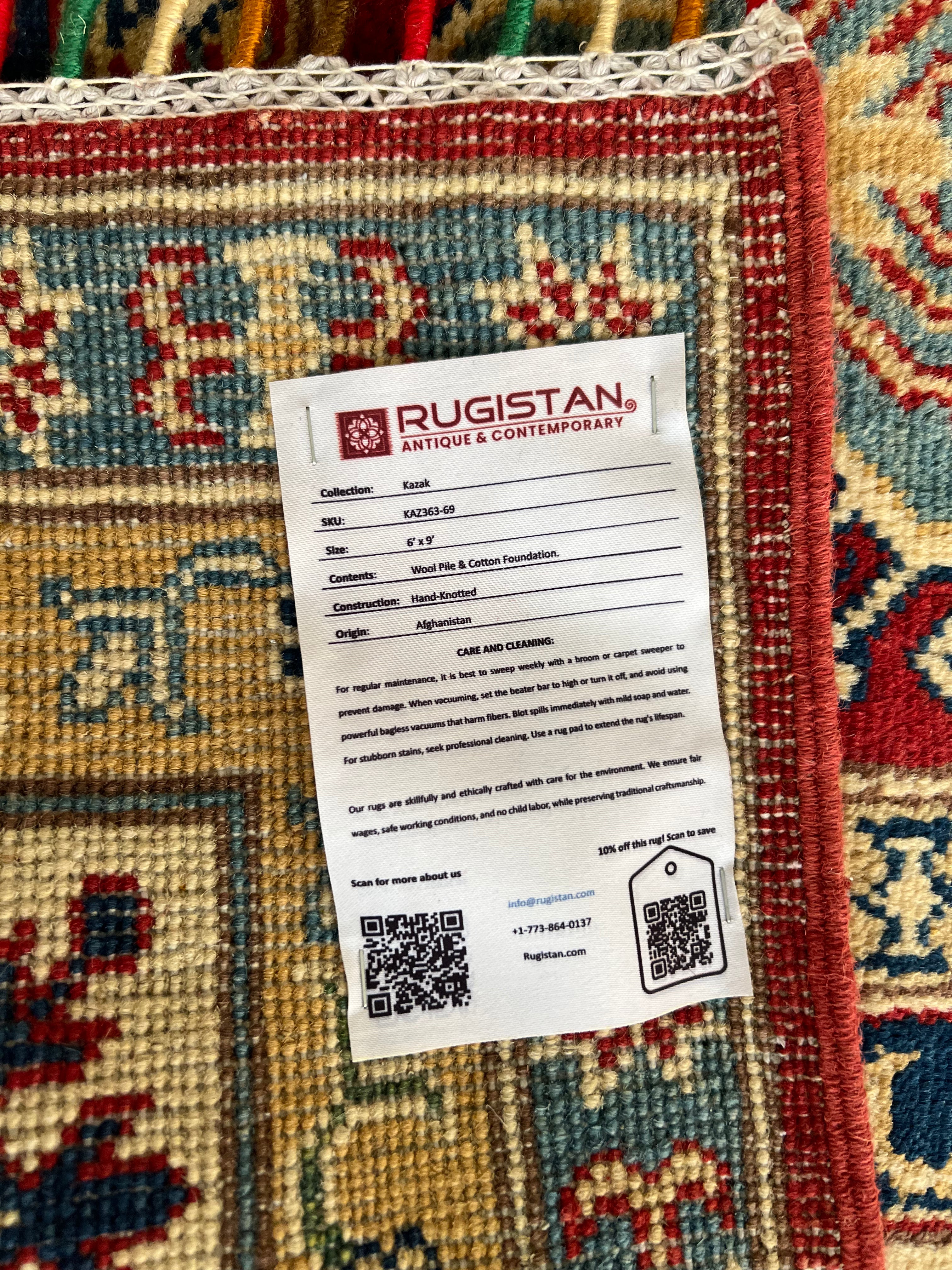 Afghani Rug 6x9 size range tribal Red Cream laid flat