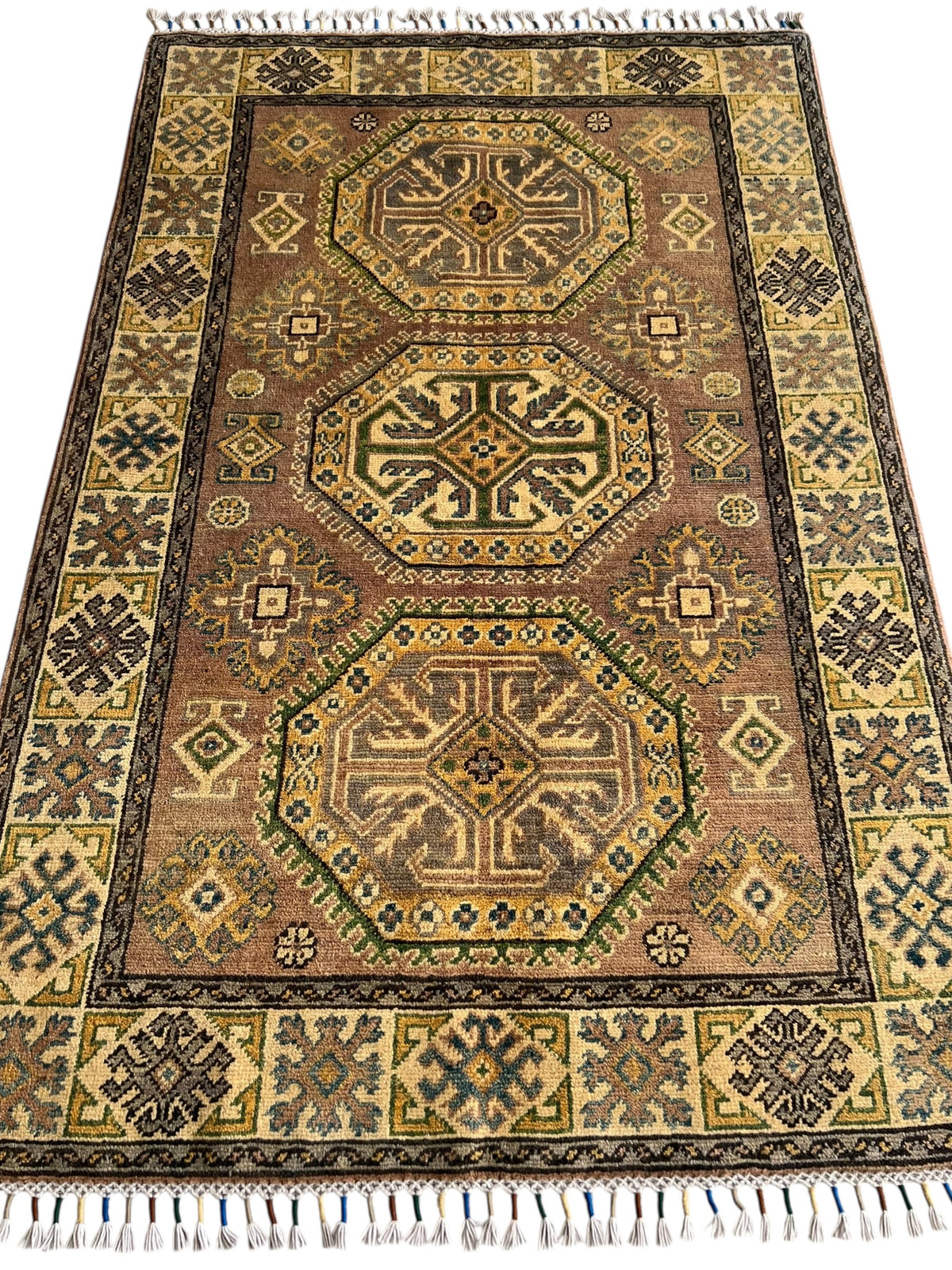 Afghani Rug 4x6 size range tribal Cream Pink laid flat