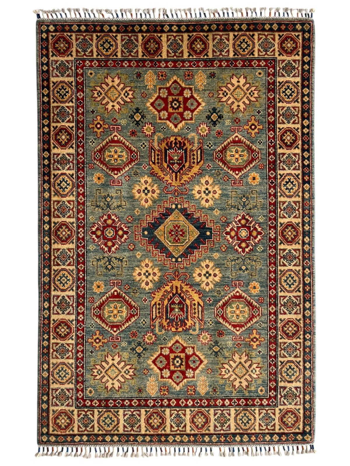 Afghani Rug 4x10 size range tribal Blue Beige laid flat