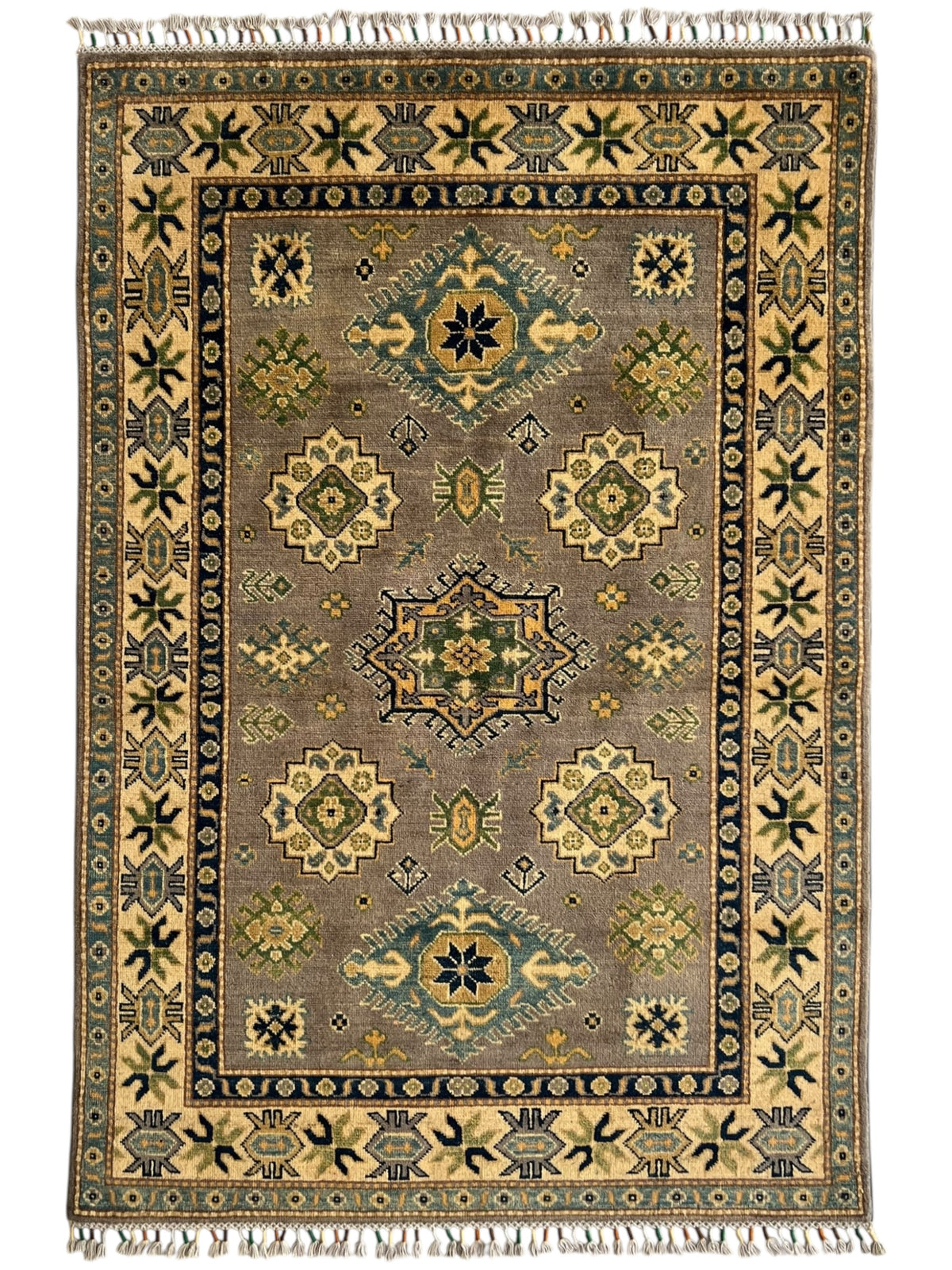 Afghani Rug 4x6 size range tribal Beige laid flat