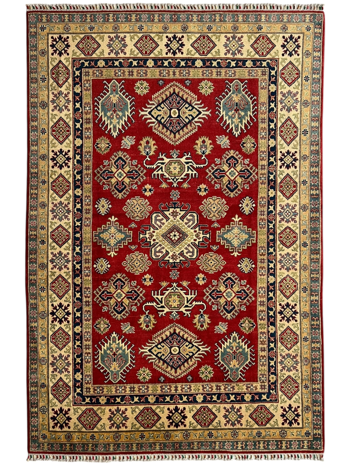 Afghani Rug 6x9 size range tribal Red Cream laid flat