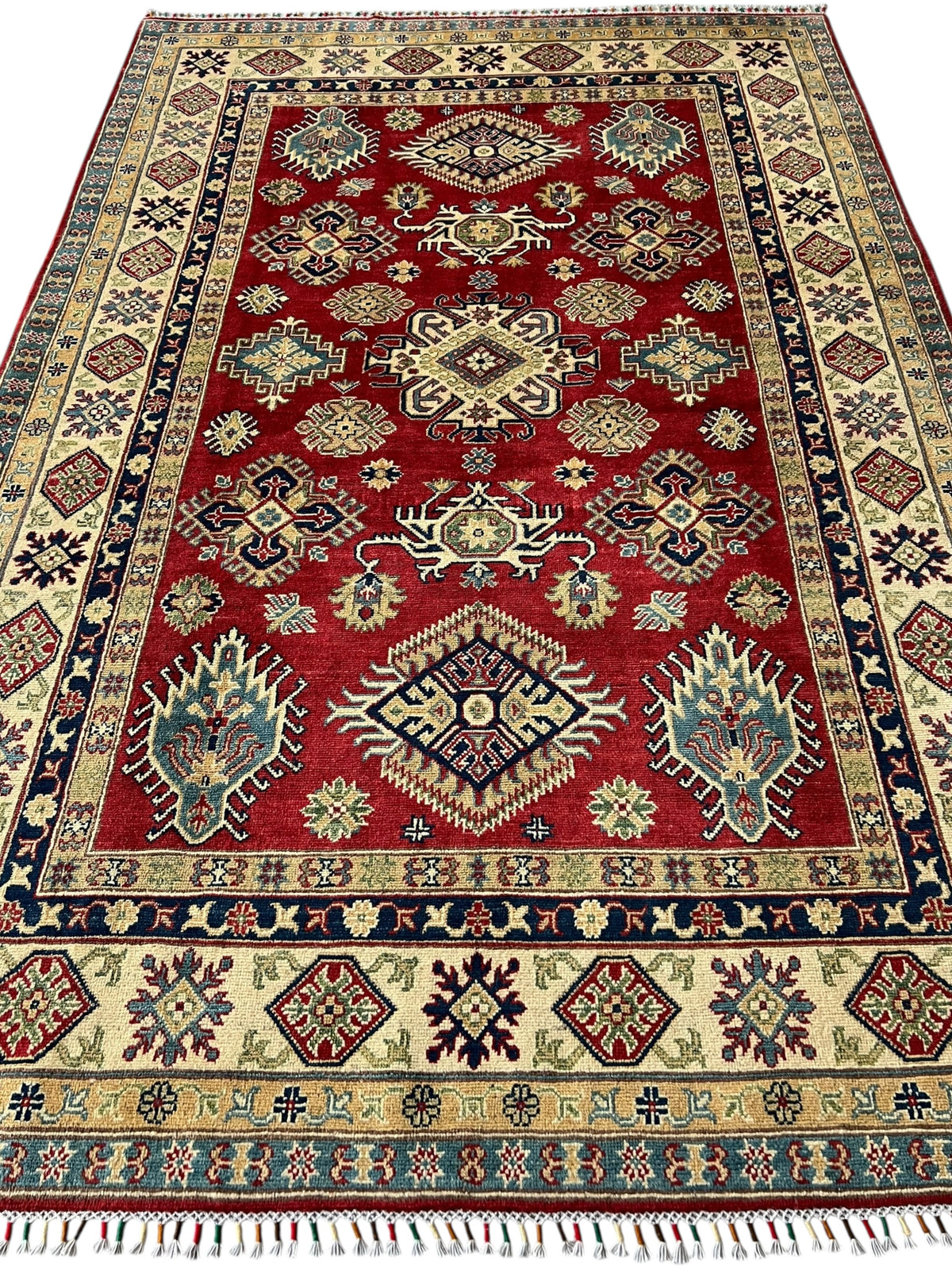 Afghani Rug 6x9 size range tribal Red Cream laid flat