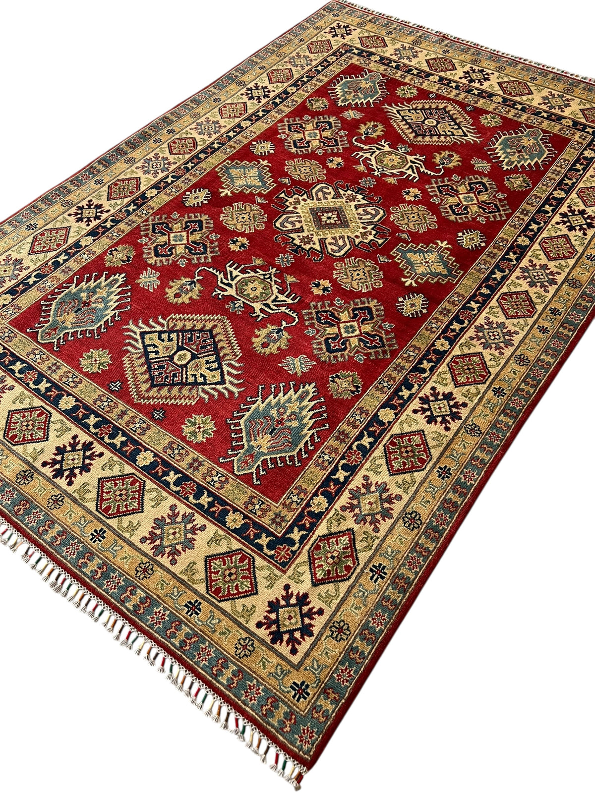 Afghani Rug 6x9 size range tribal Red Cream laid flat