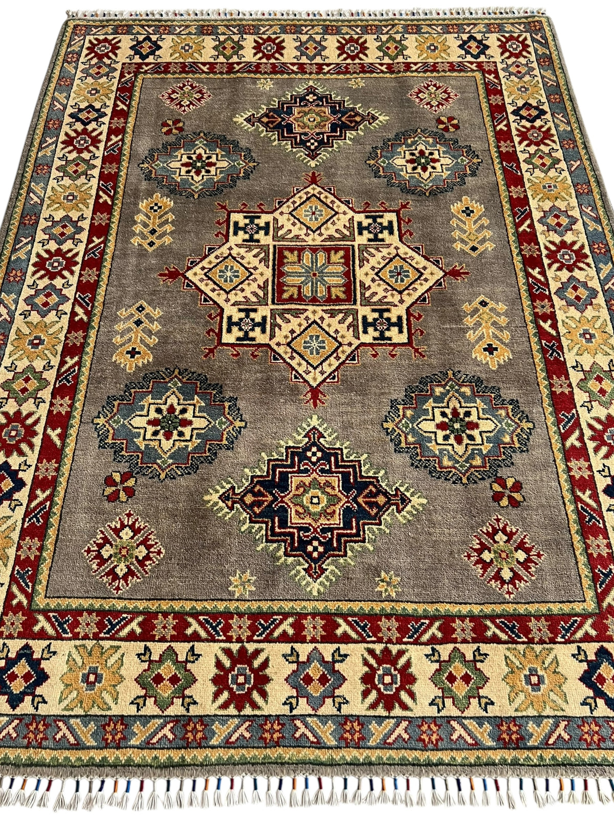 Afghani Rug 5x8 size range tribal Cream laid flat