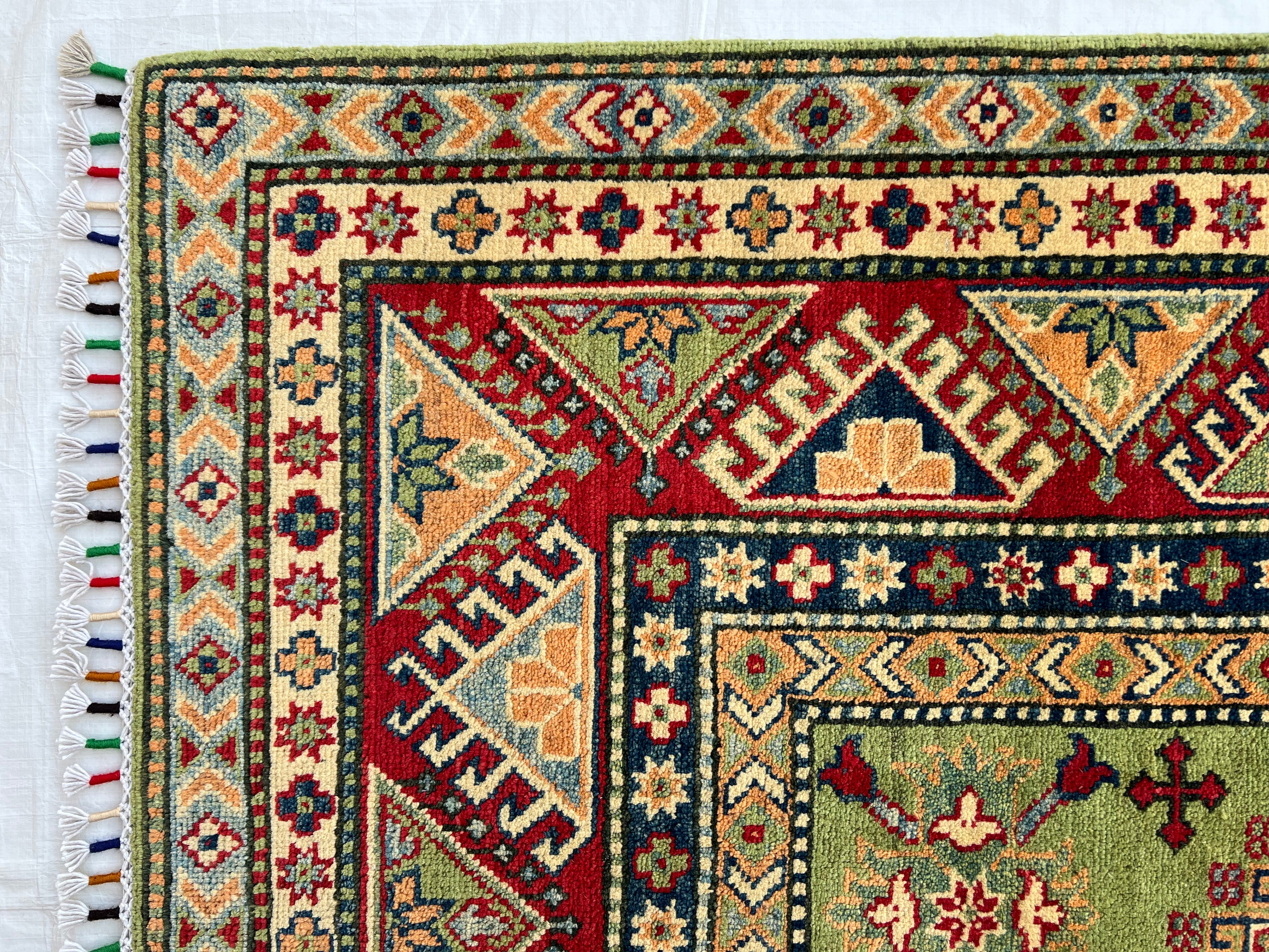 Afghani Rug 7x10 size range tribal Red Green laid flat