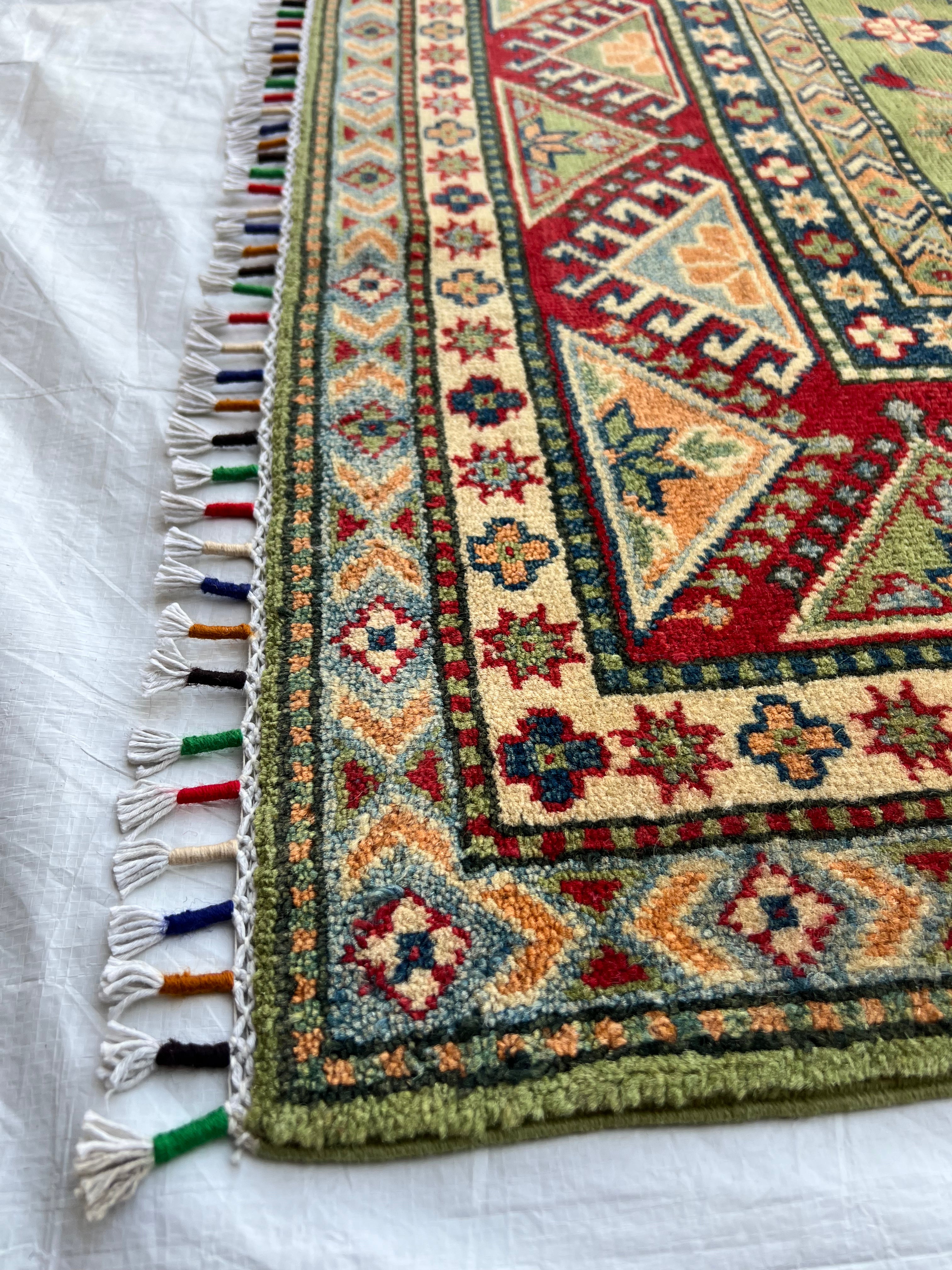 Afghani Rug 7x10 size range tribal Red Green laid flat