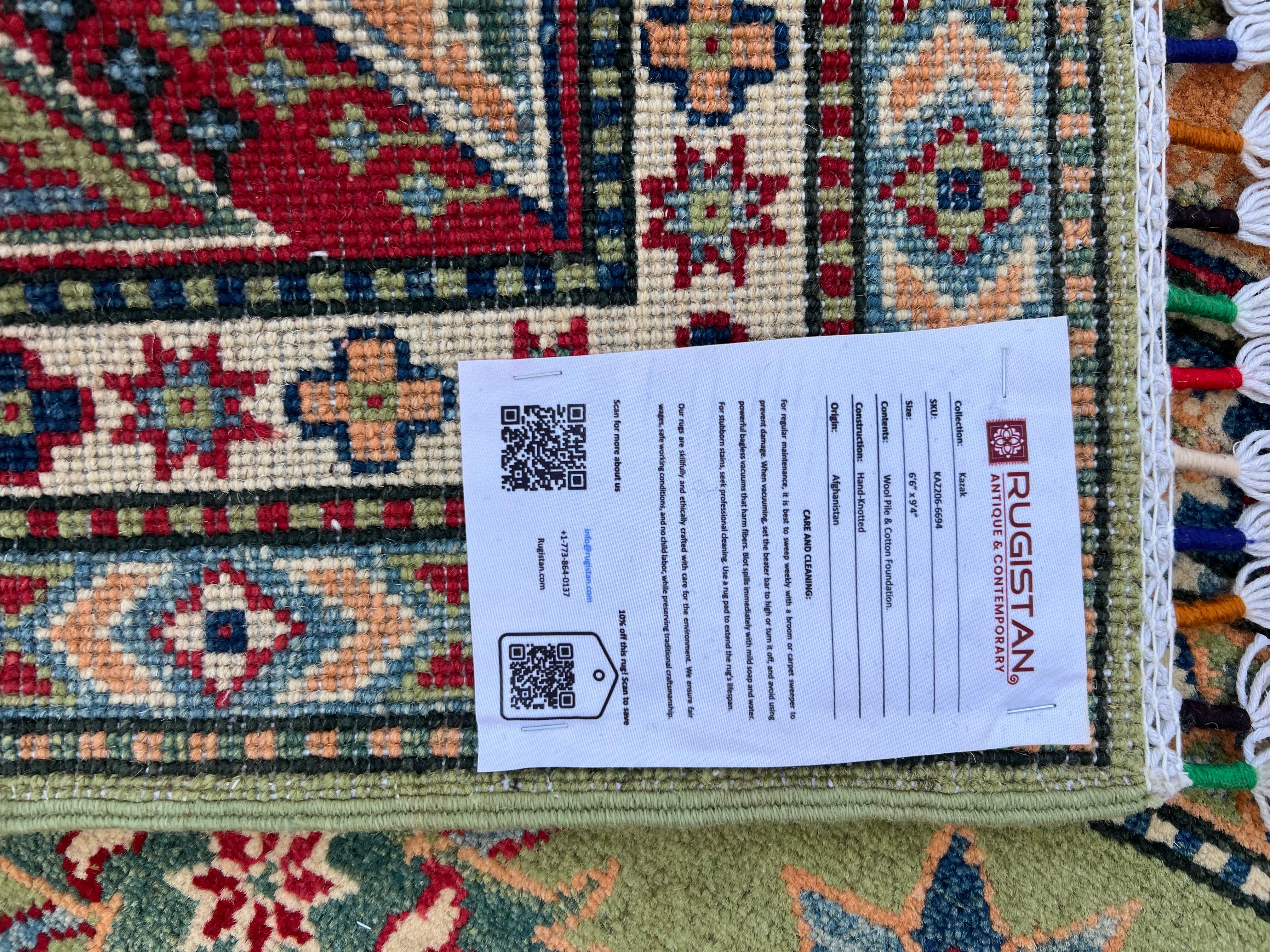 Afghani Rug 7x10 size range tribal Red Green laid flat