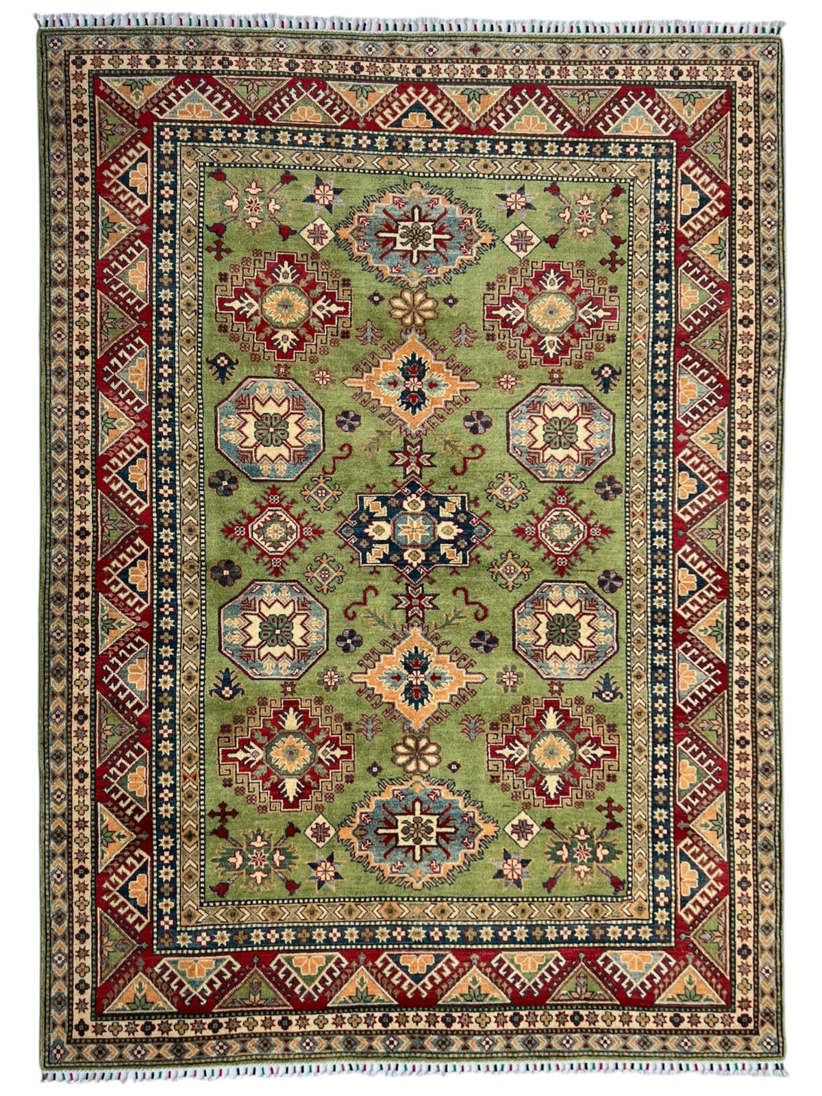 Afghani Rug 7x10 size range tribal Red Green laid flat