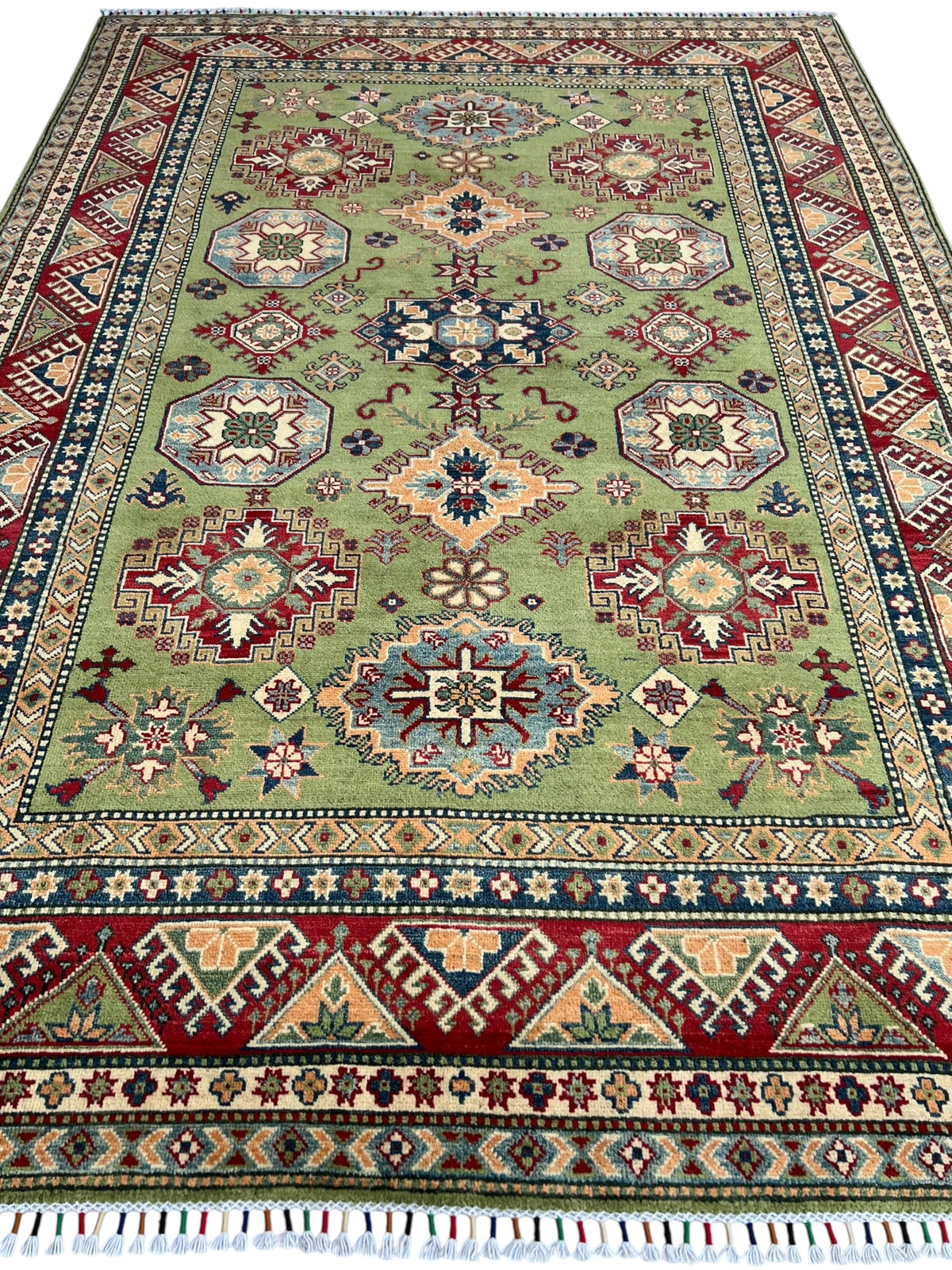 Afghani Rug 7x10 size range tribal Red Green laid flat