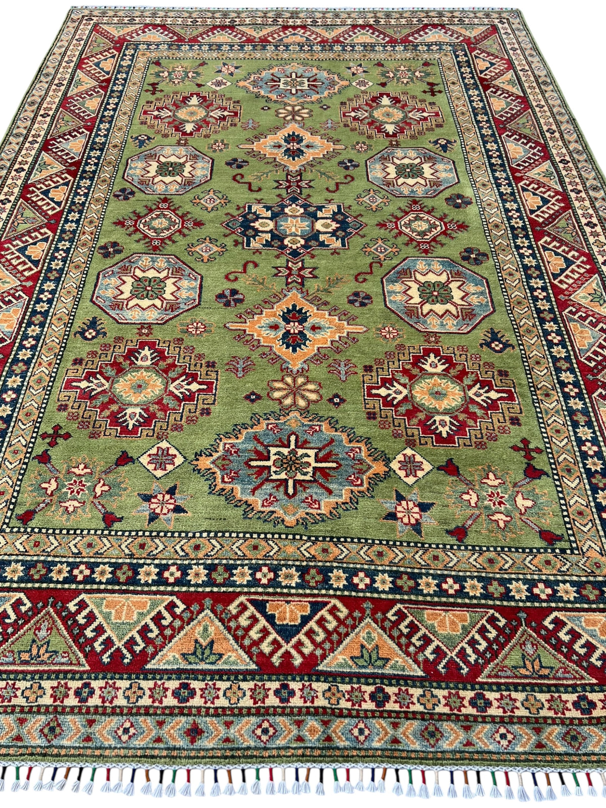 Afghani Rug 7x10 size range tribal Red Green laid flat