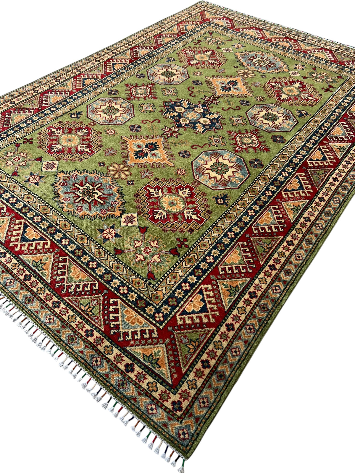 Afghani Rug 7x10 size range tribal Red Green laid flat
