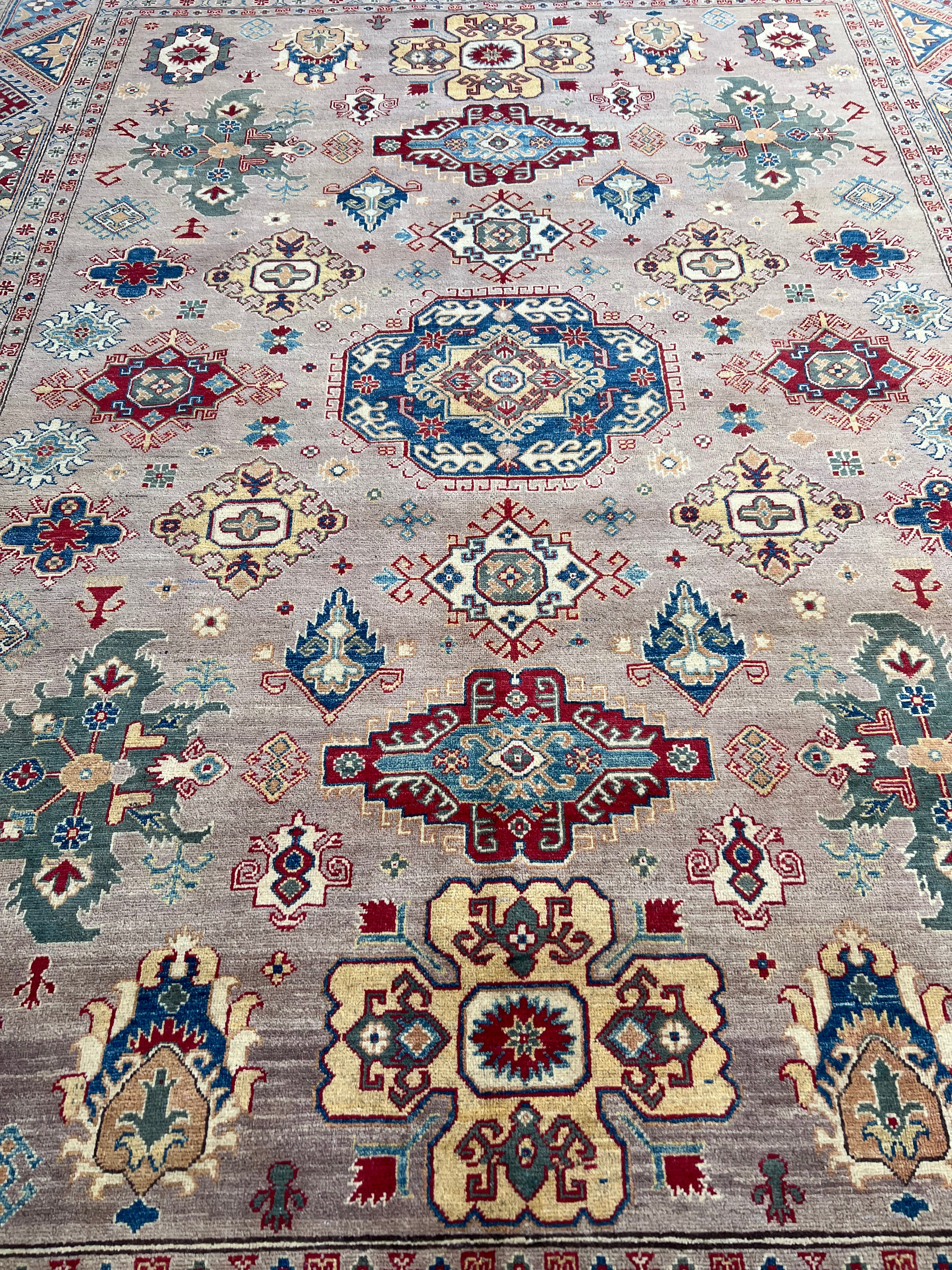 Afghan Kazak Rug 8'10" x 11'10", Hand-Knotted Wool, Beige, view 5