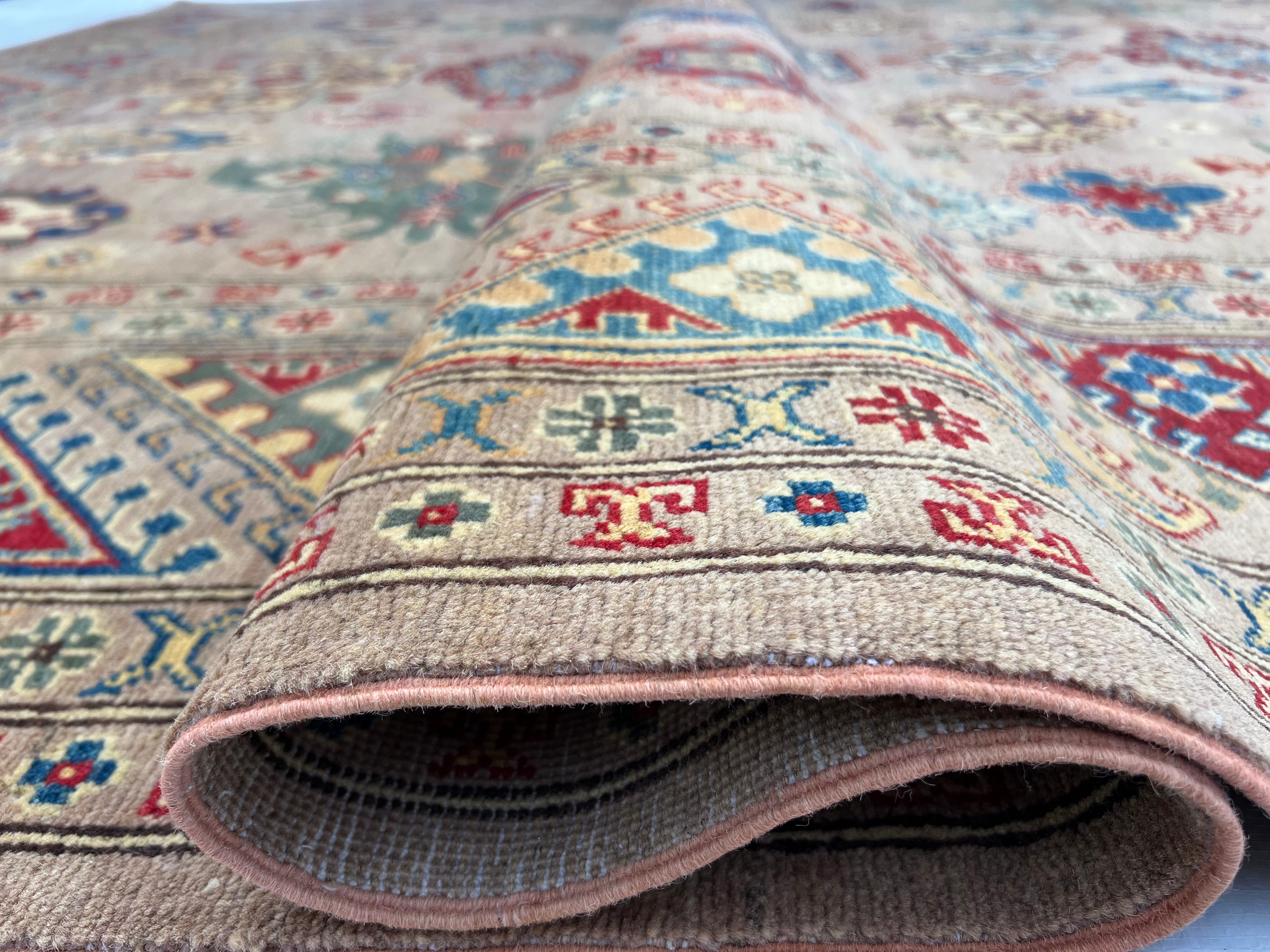 Afghan Kazak Rug 8'10" x 11'10", Hand-Knotted Wool, Beige, view 11
