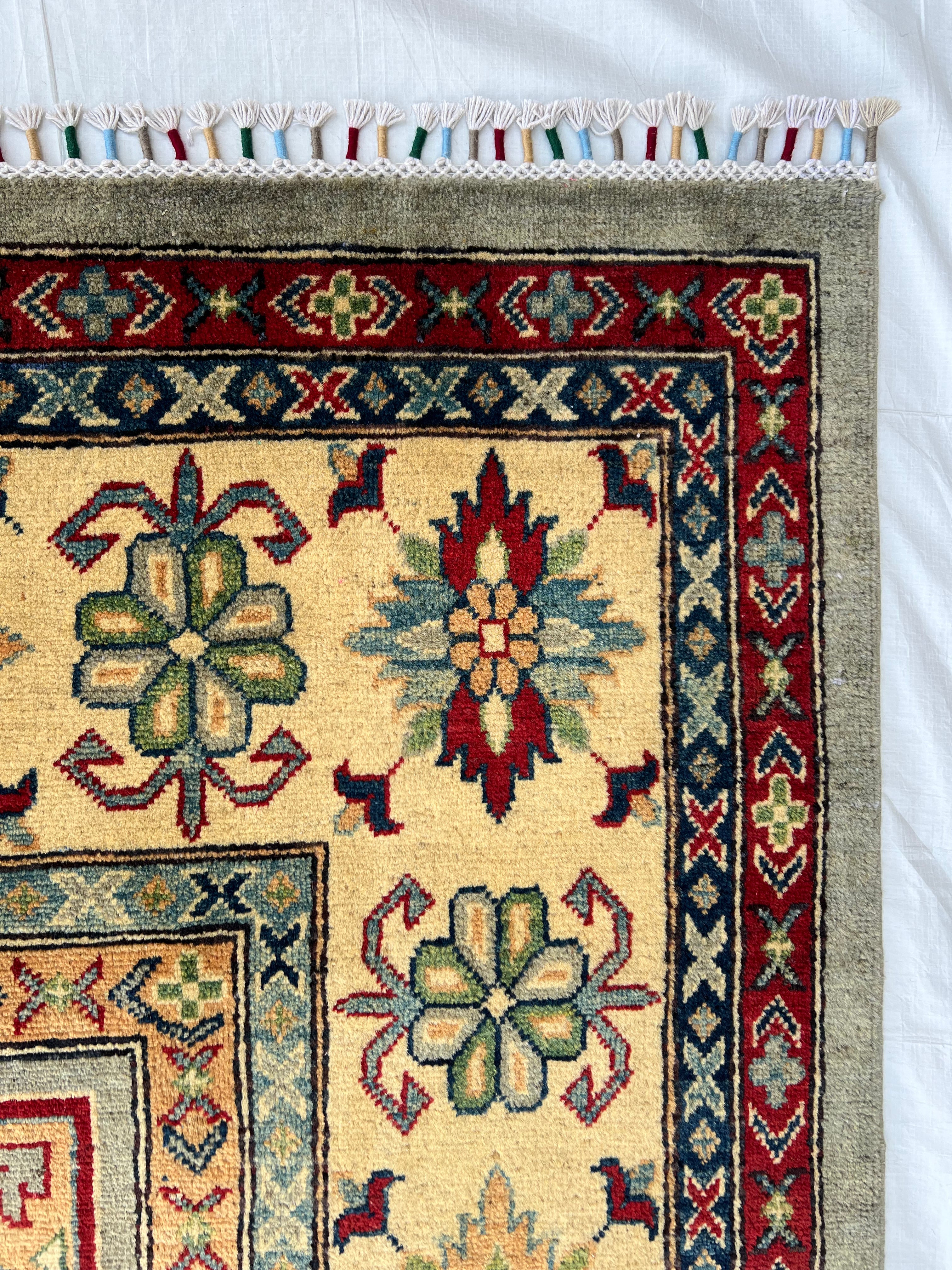 Afghan Kazak Rug 10x13, Gray, Ivory & Red, Hand-Knotted Wool, view 9