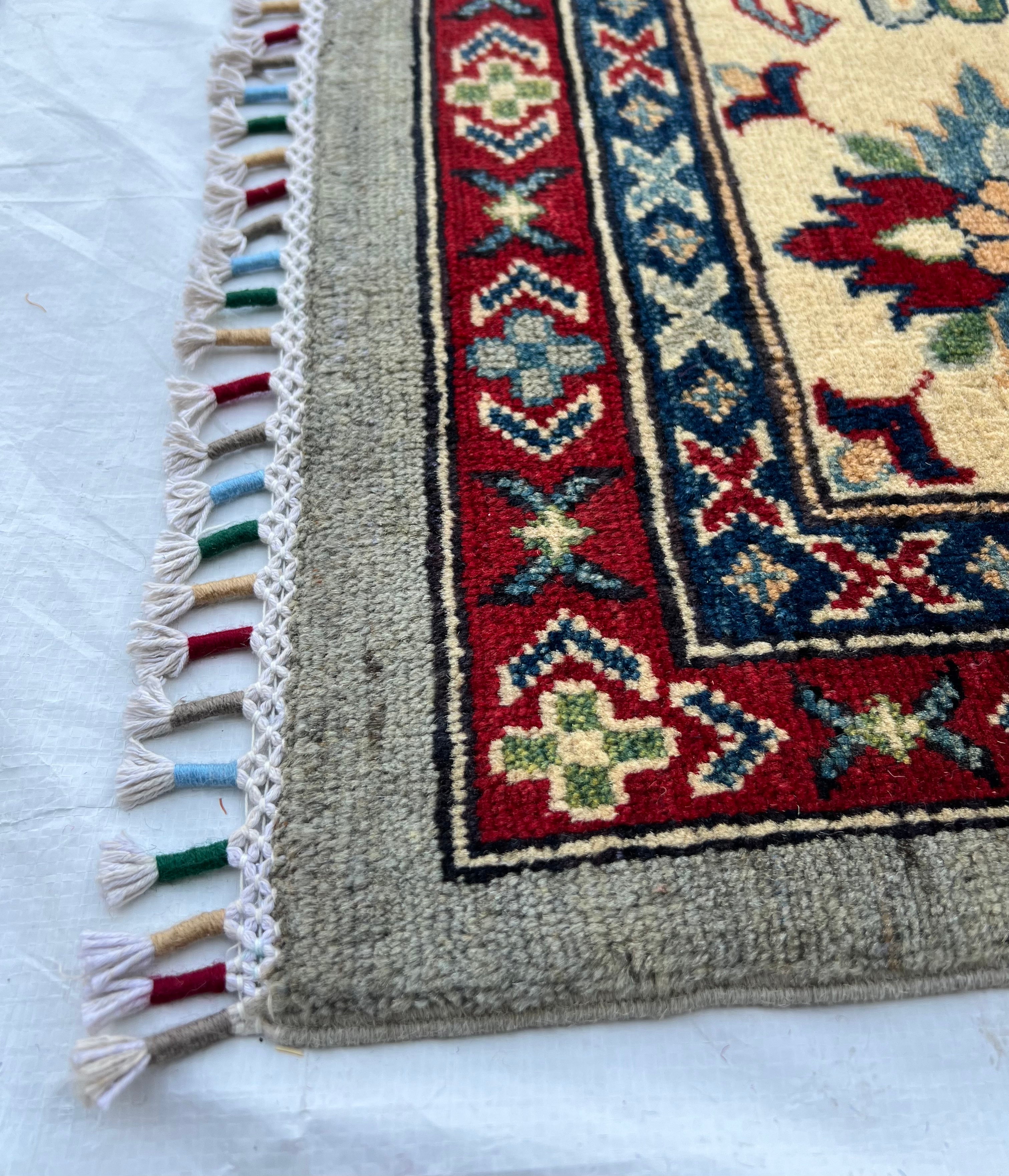 Afghan Kazak Rug 10x13, Gray, Ivory & Red, Hand-Knotted Wool, view 10