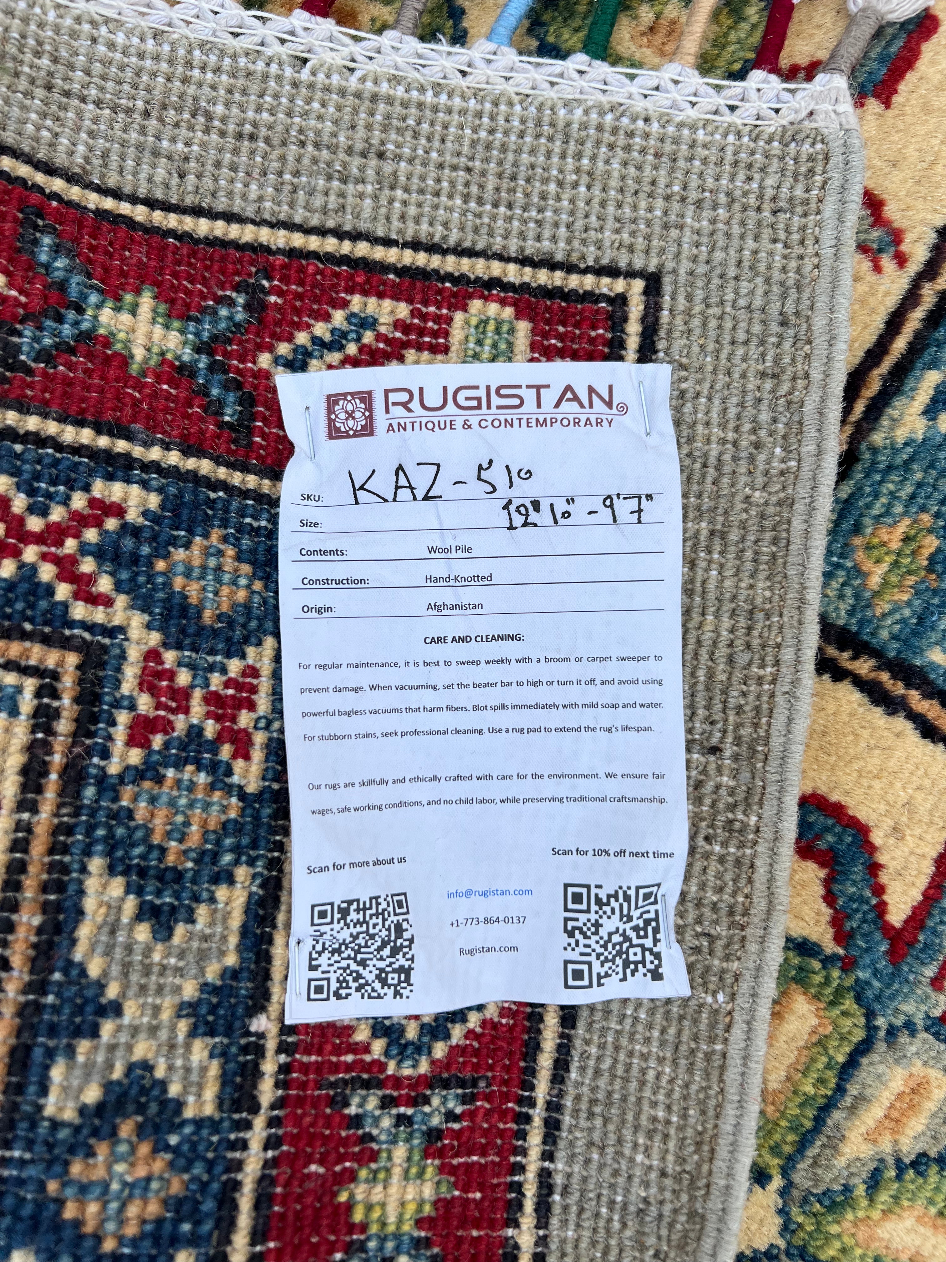 Afghan Kazak Rug 10x13, Gray, Ivory & Red, Hand-Knotted Wool, view 13