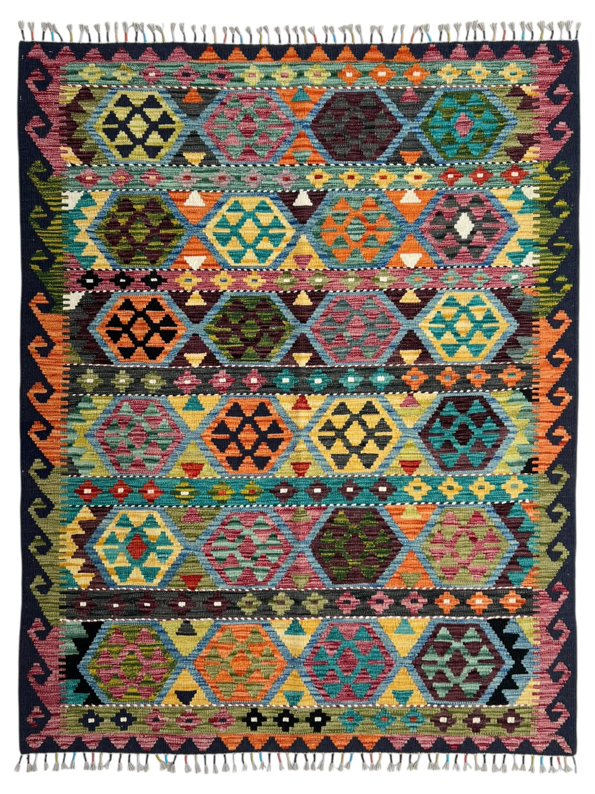 Afghani Kilim 5x8 size range tribal laid flat