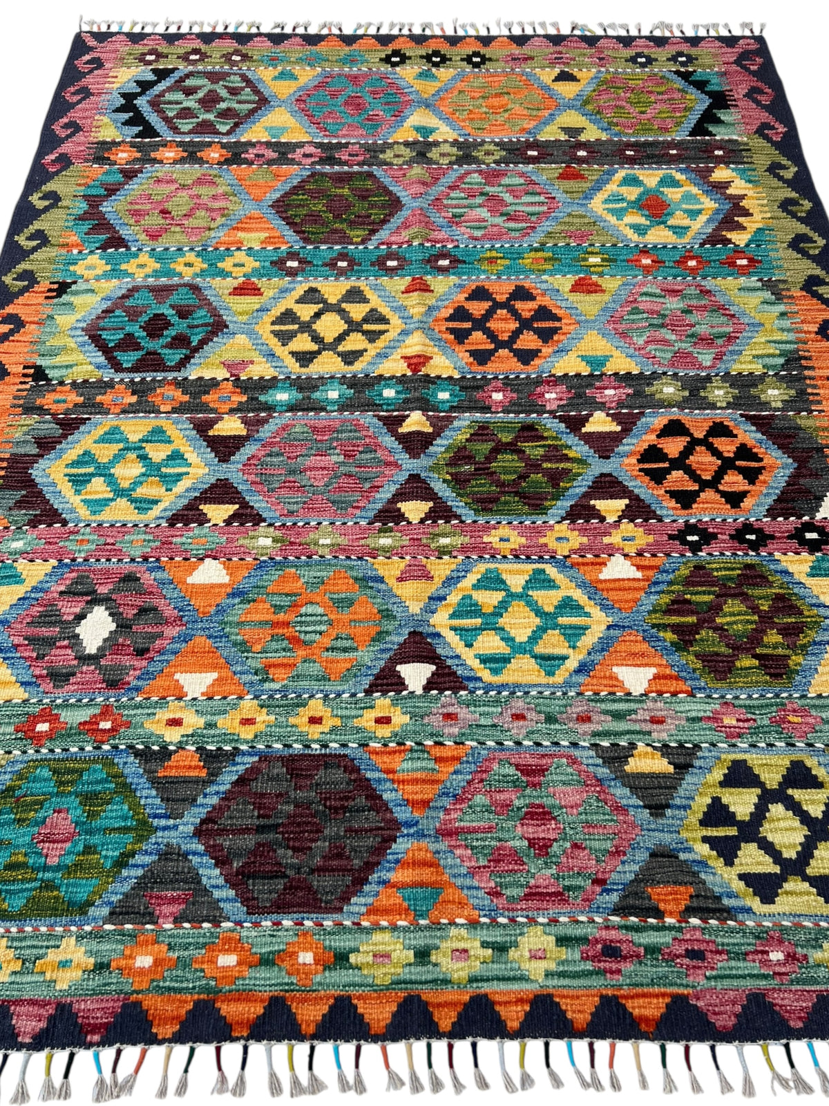 Afghani Kilim 5x8 size range tribal laid flat