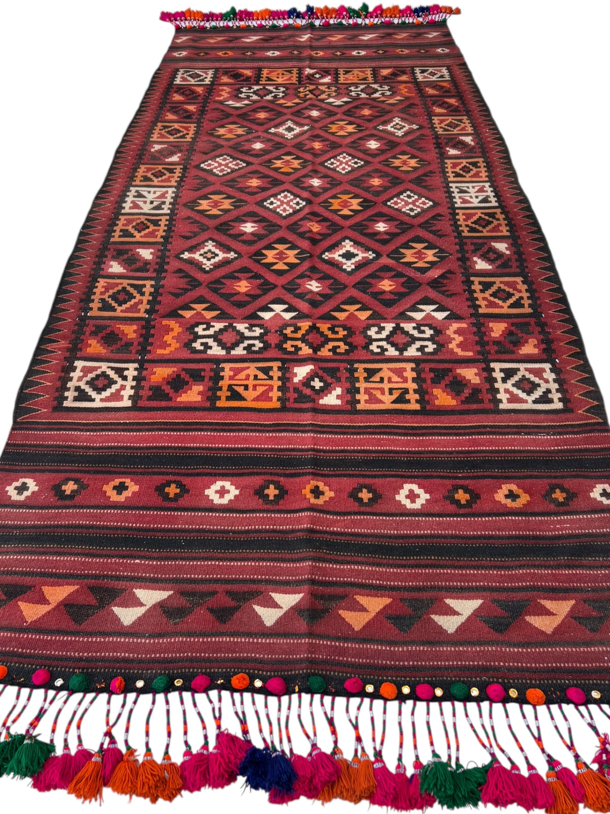 Afghani Kilim 5x12 size range tribal laid flat
