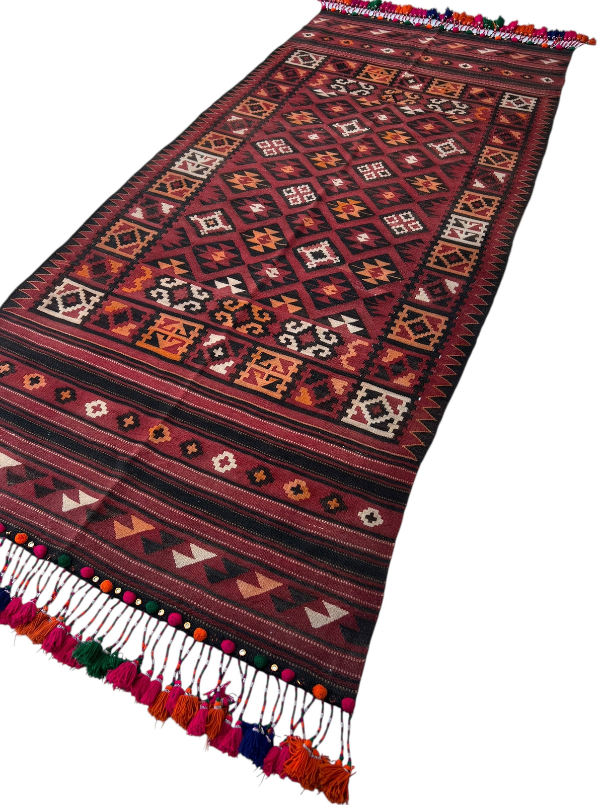 Afghani Kilim 5x12 size range tribal laid flat