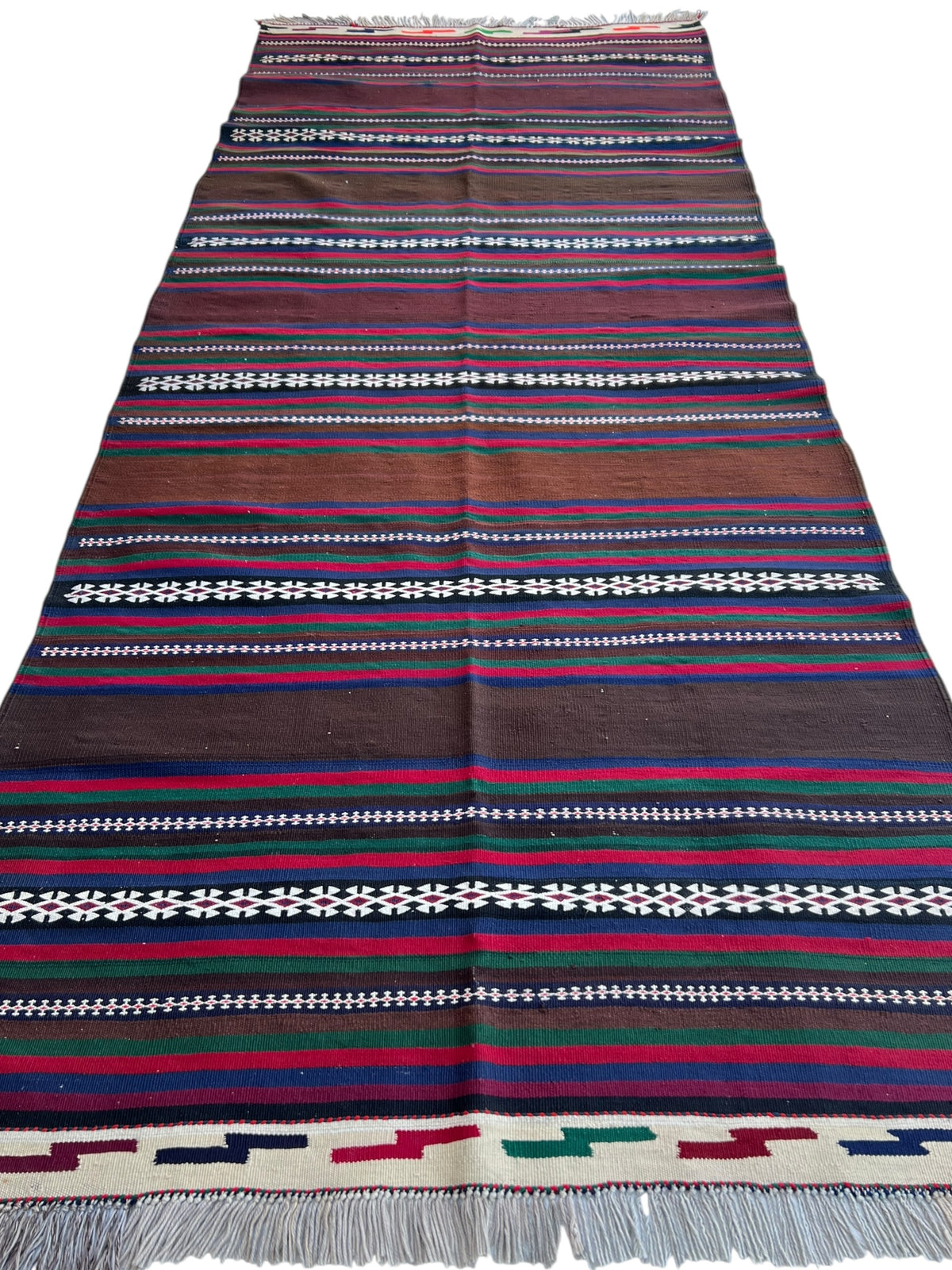 Afghani Kilim 5x12 size range tribal laid flat