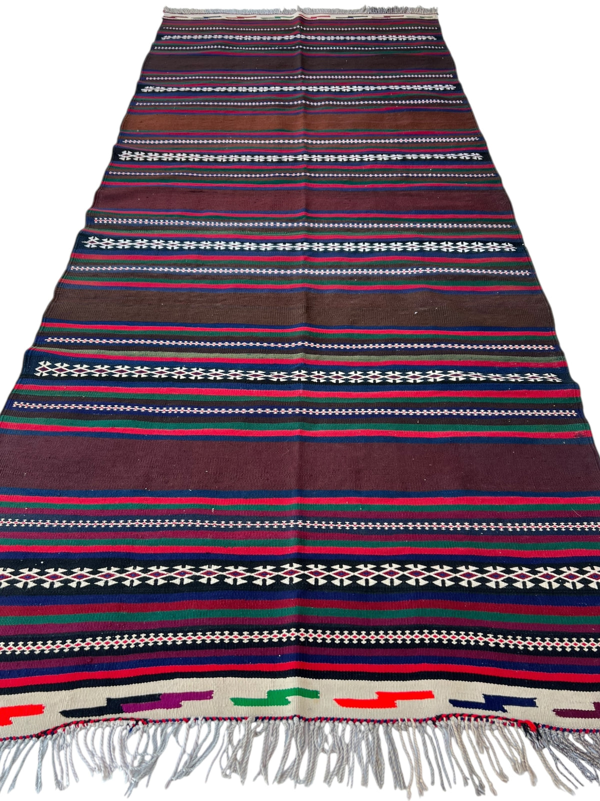 Afghani Kilim 5x12 size range tribal laid flat
