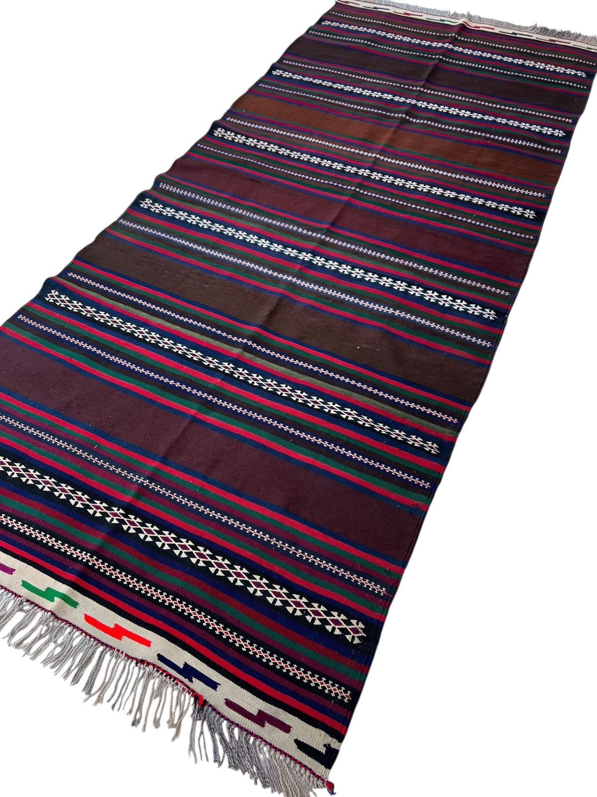 Afghani Kilim 5x12 size range tribal laid flat