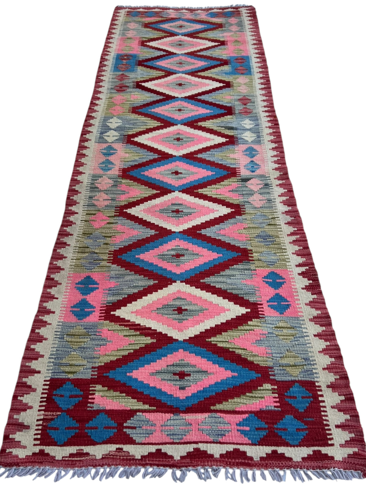 Afghani Kilim 3x10 size range tribal laid flat